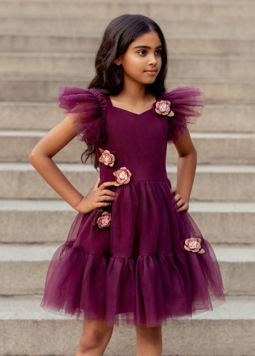Elain Dress in Deep Plum Girls Product Image