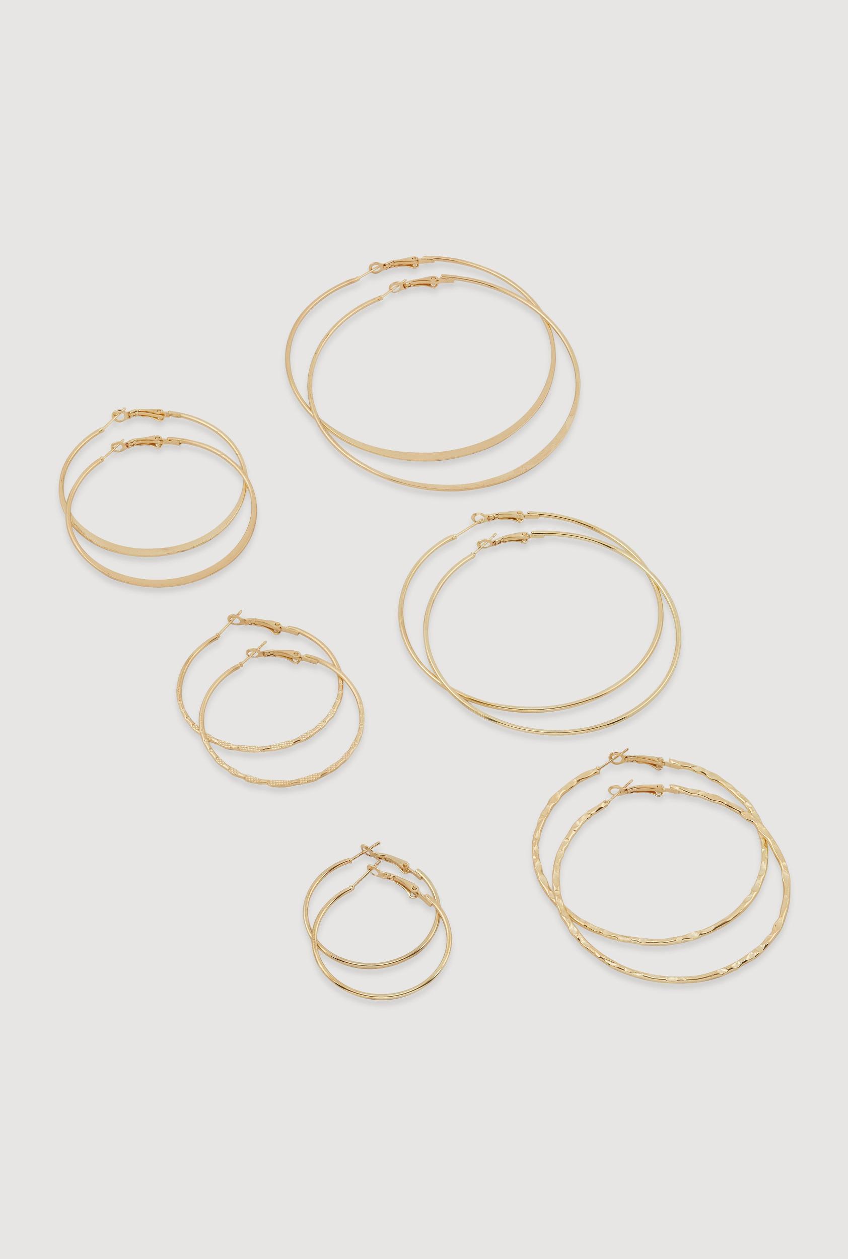 Assorted Textured Hoop Earrings Set of 6 Female Product Image