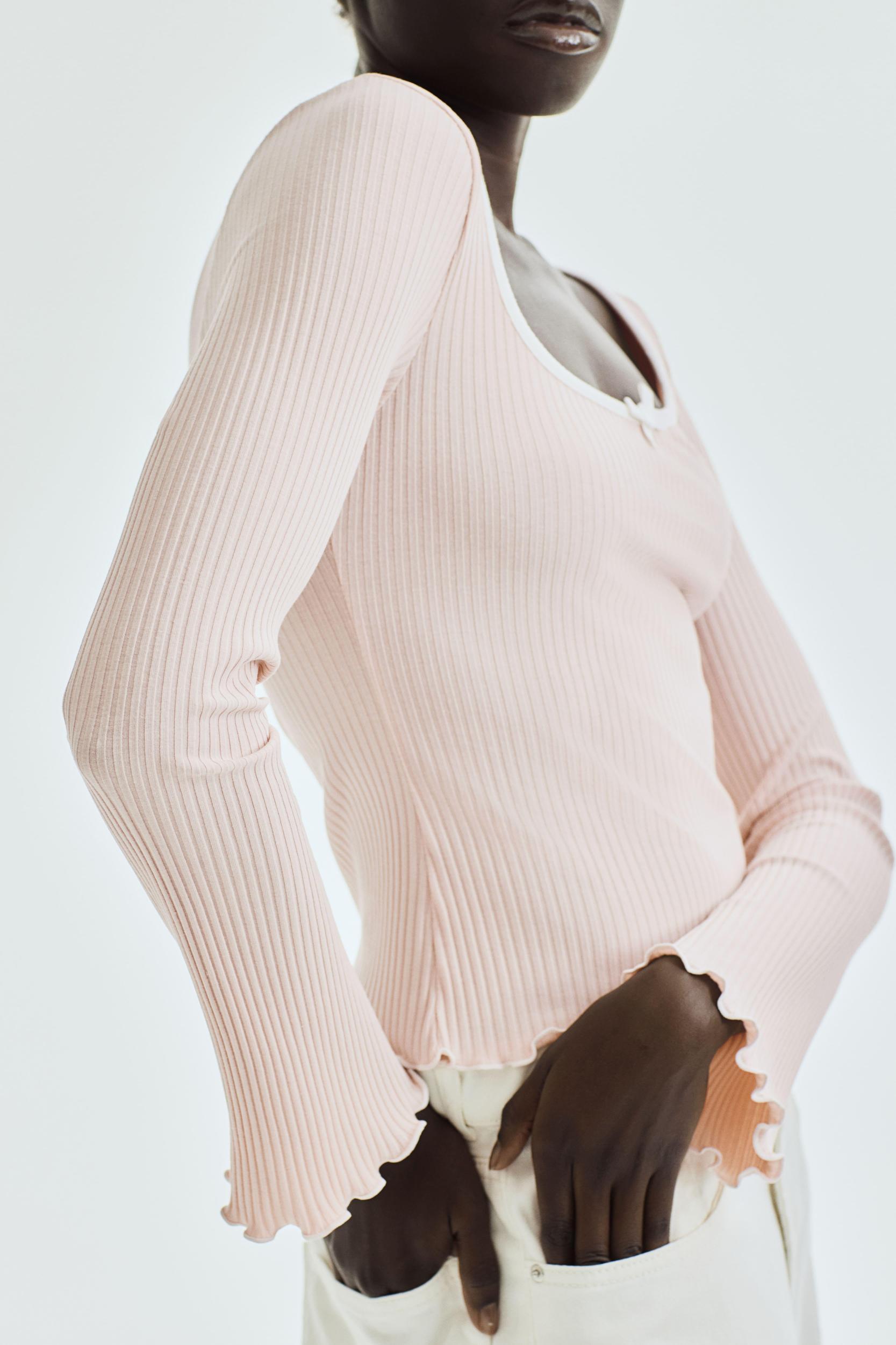 Ribbed Top with Overlocked Trim Product Image