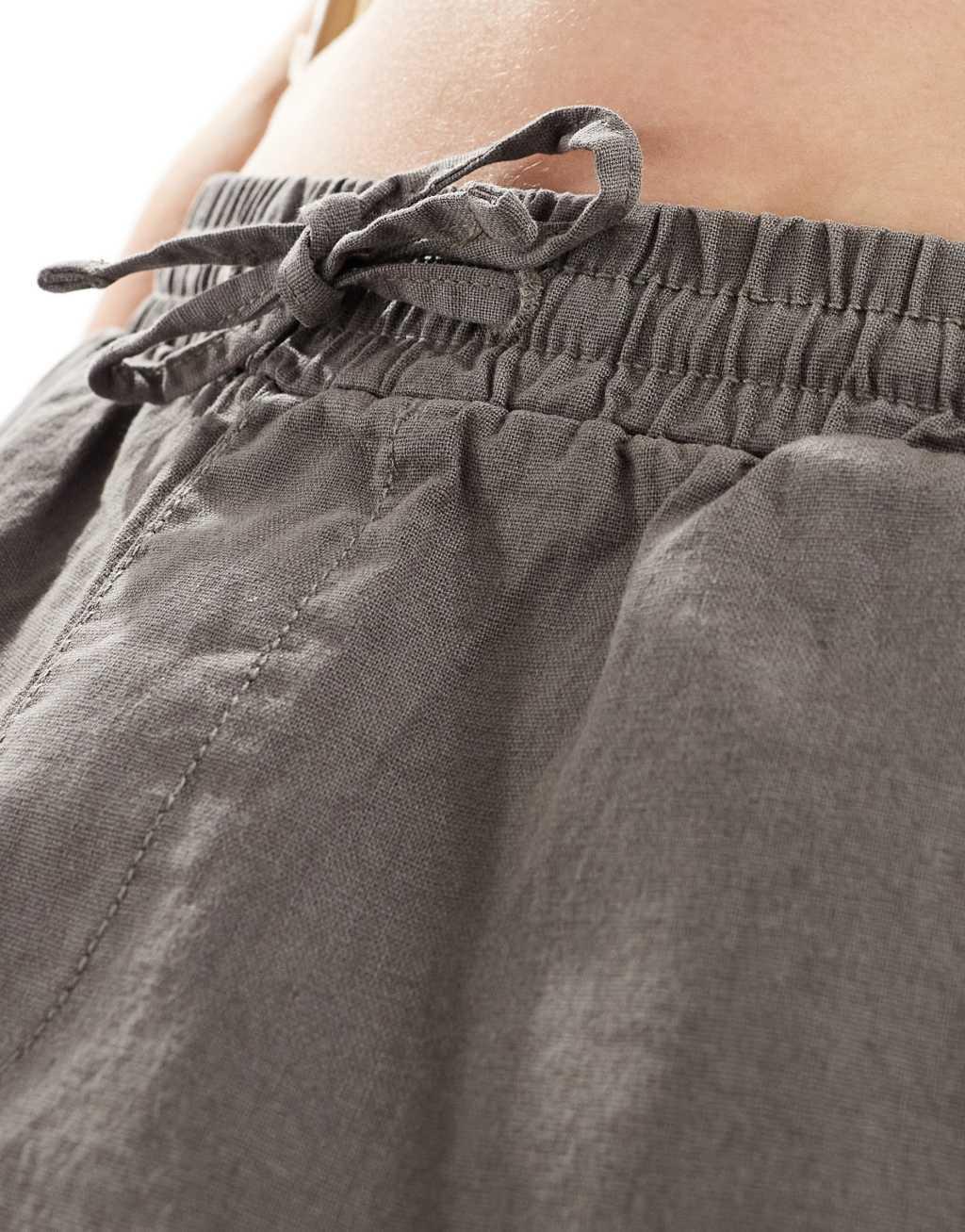 ASOS DESIGN wide linen mix shorts in charcoal gray Product Image