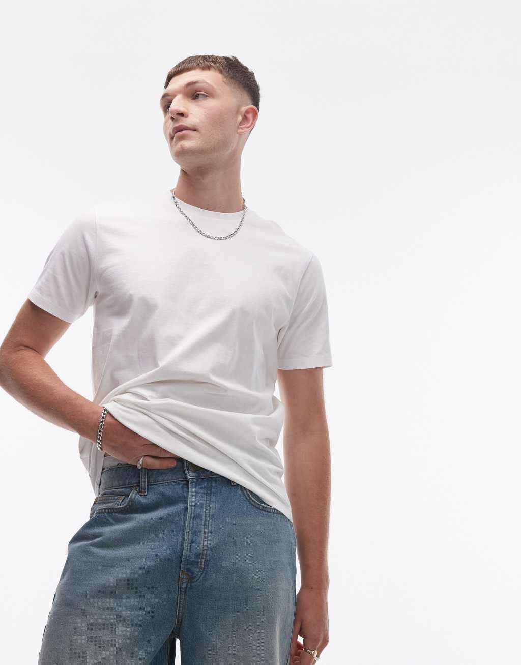Topman 5-pack regular T-shirts in white Product Image