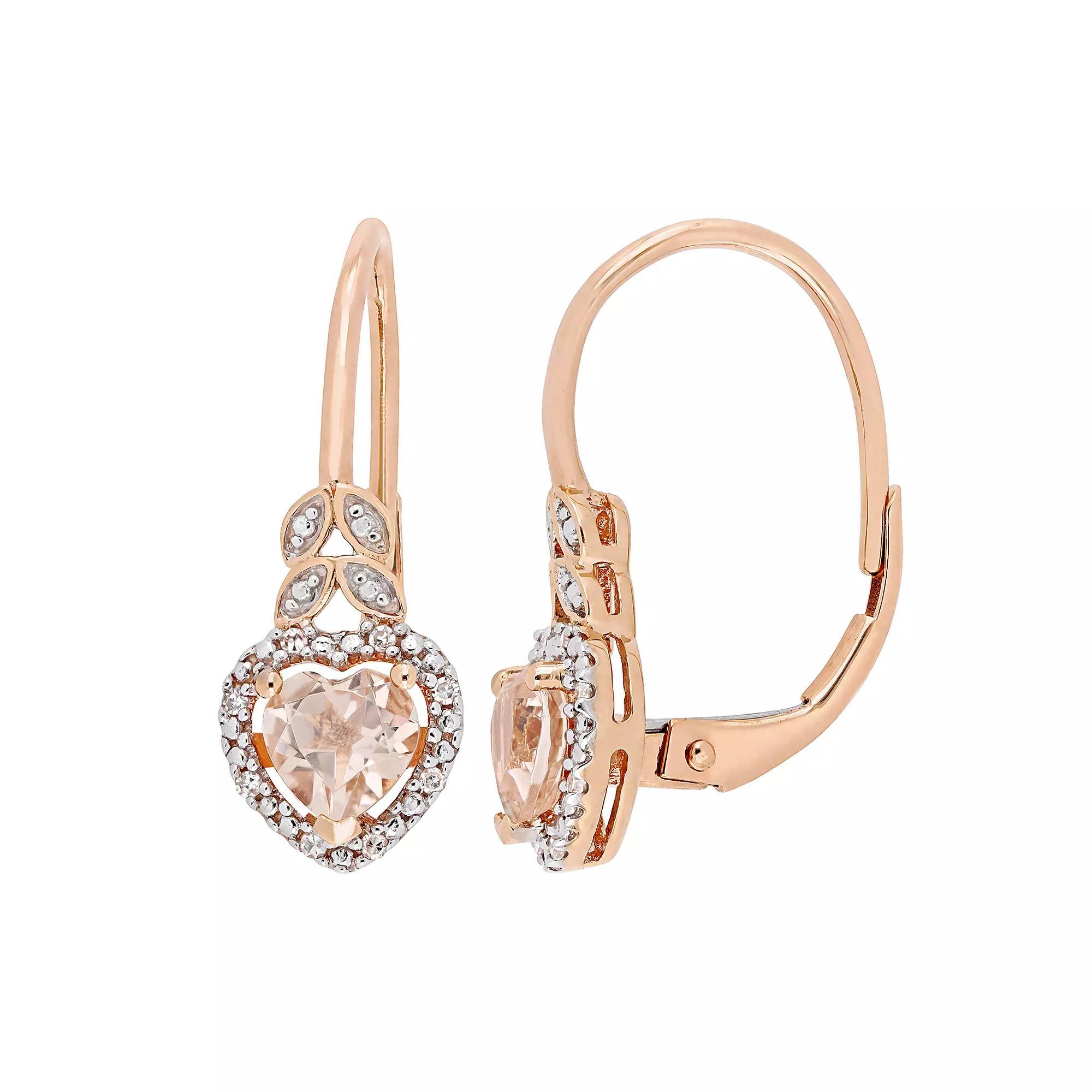 Stella Grace 10k Rose Gold Morganite & Diamond Accent Heart Leverback Earrings, Women's, 10k Pink Product Image