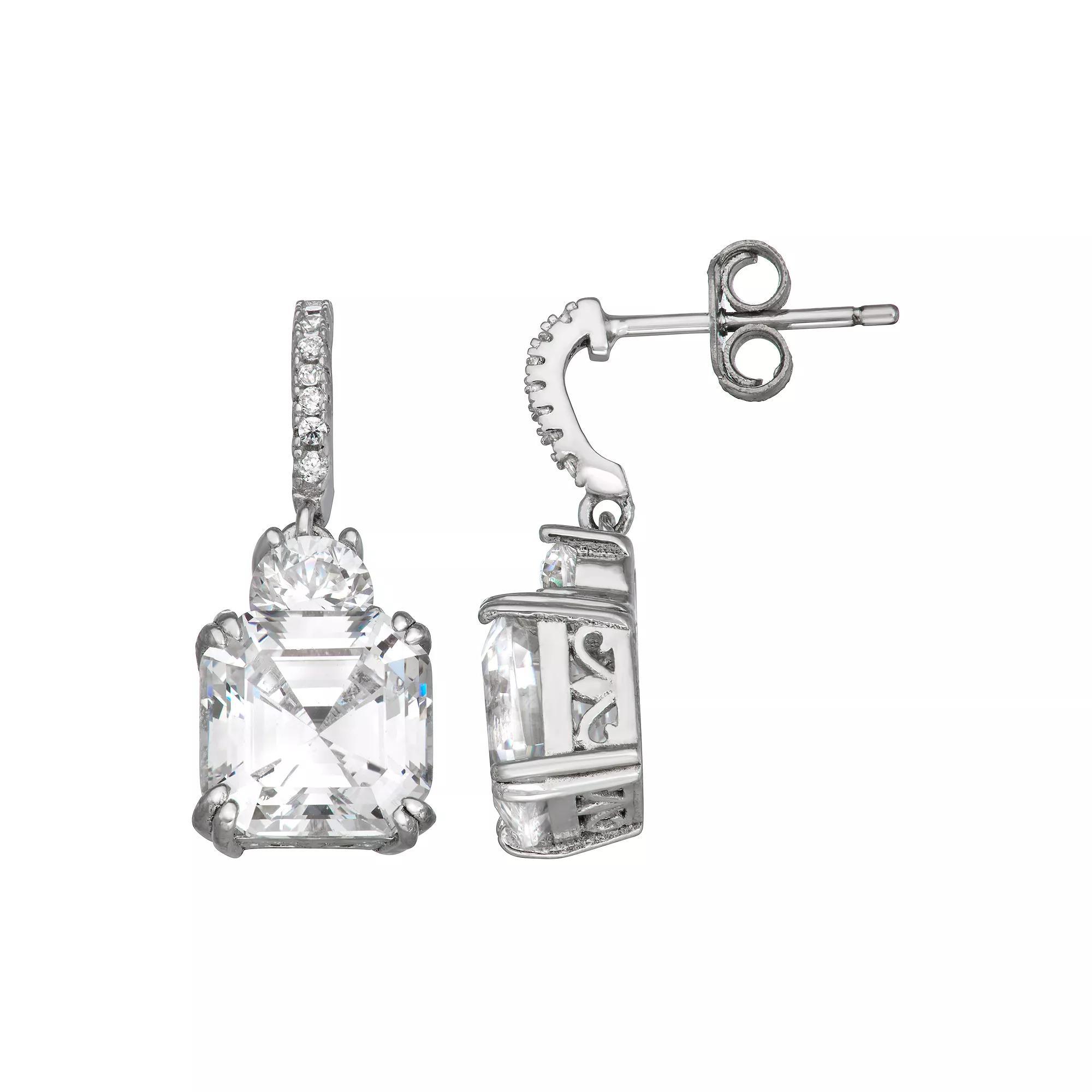 Contessa Di Capri Cushion Cut Cubic Zirconia Dangle Earrings, Women's, Sterling Silver Product Image