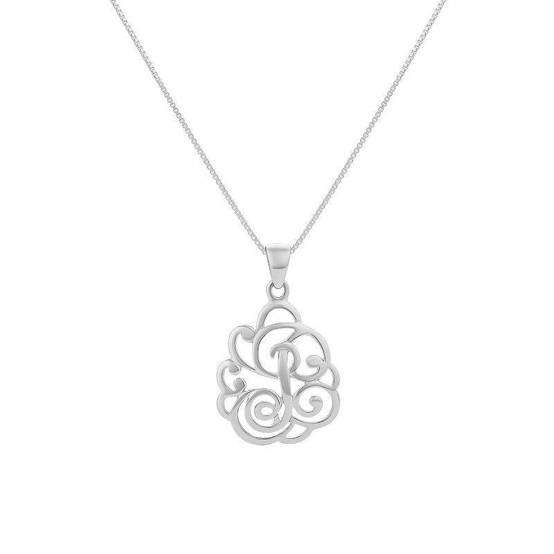 PRIMROSE Sterling Silver Monogram Initial Pendant Necklace, Women's, Size: 18", Silver Tone F Product Image
