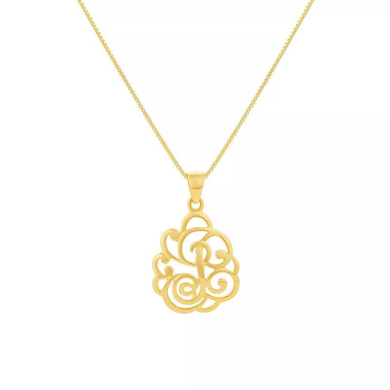 PRIMROSE Sterling Silver Monogram Initial Pendant Necklace, Women's, Size: 18", Gold Tone T Product Image