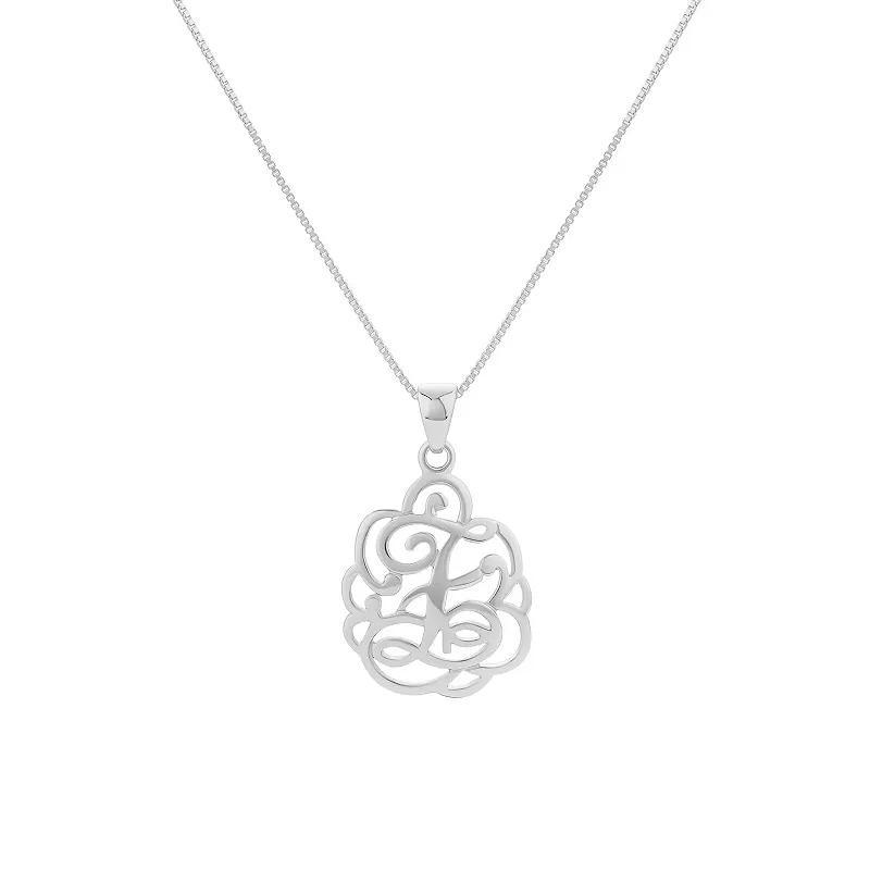 PRIMROSE Sterling Silver Monogram Initial Pendant Necklace, Women's, Size: 18", Silver Tone F Product Image