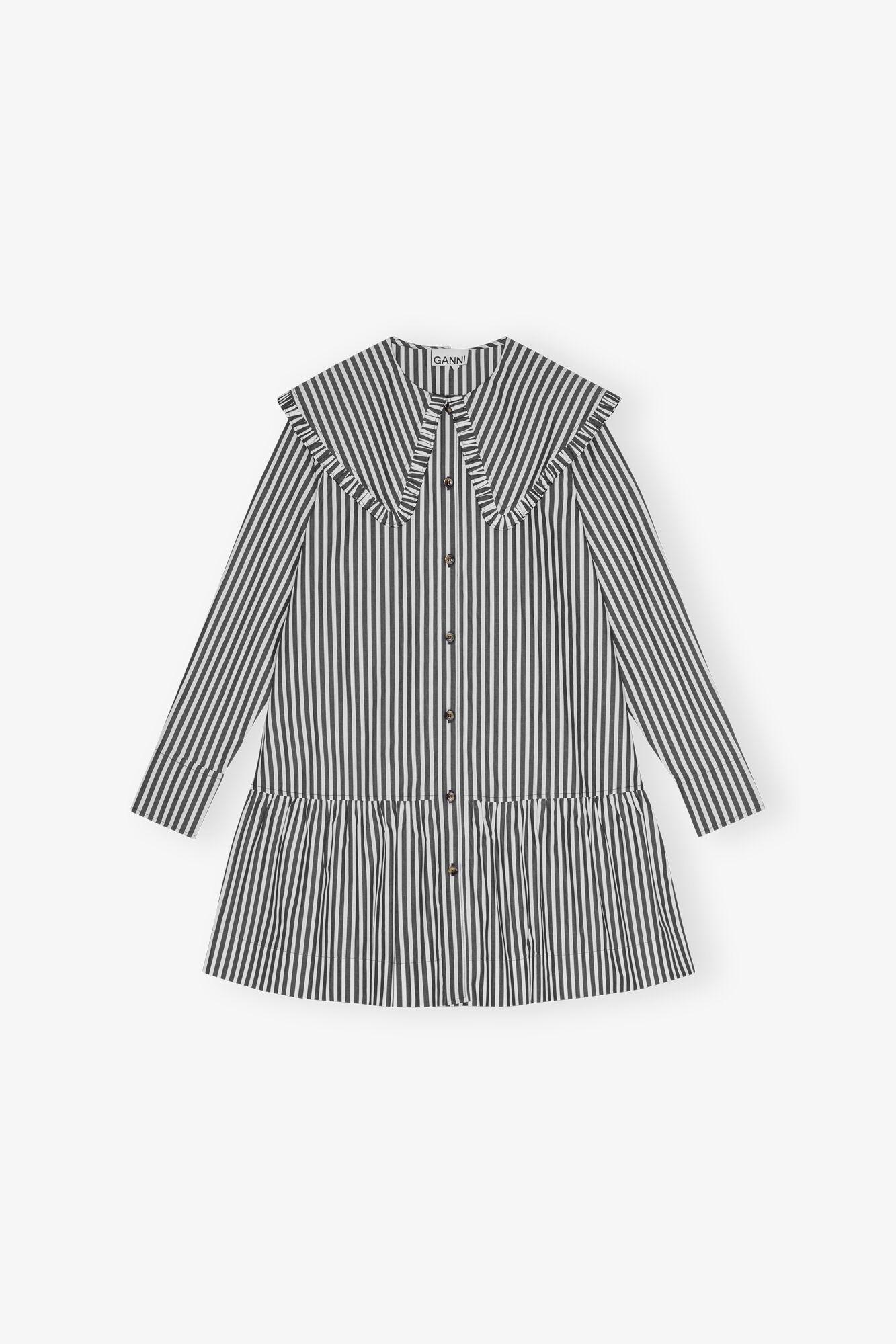 Black and White Stripe Mini Shirt Dress Product Image