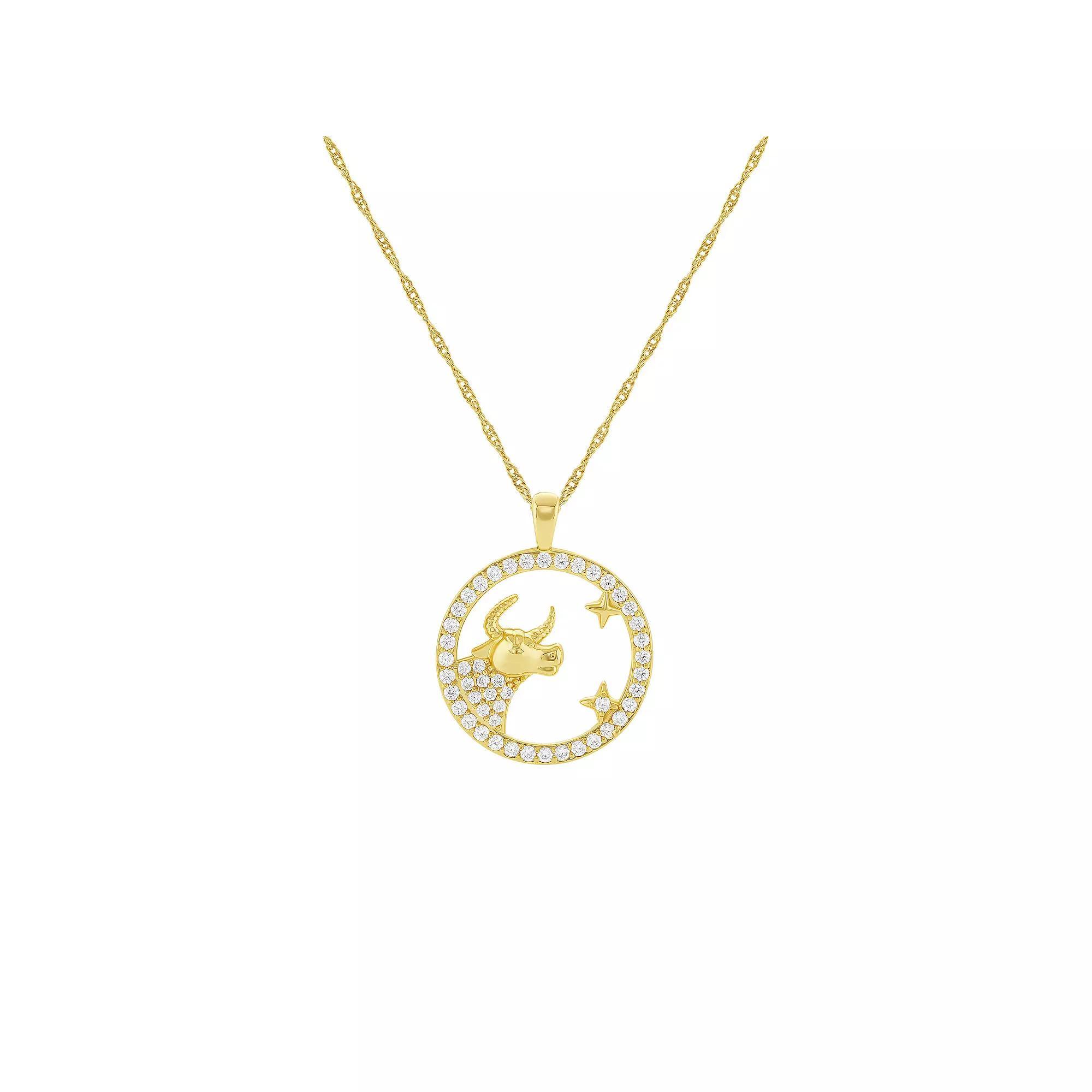 PRIMROSE 18k Gold Plated Cubic Zirconia Zodiac Coin Pendant Necklace, Women's, Size: 18", Taurus Product Image