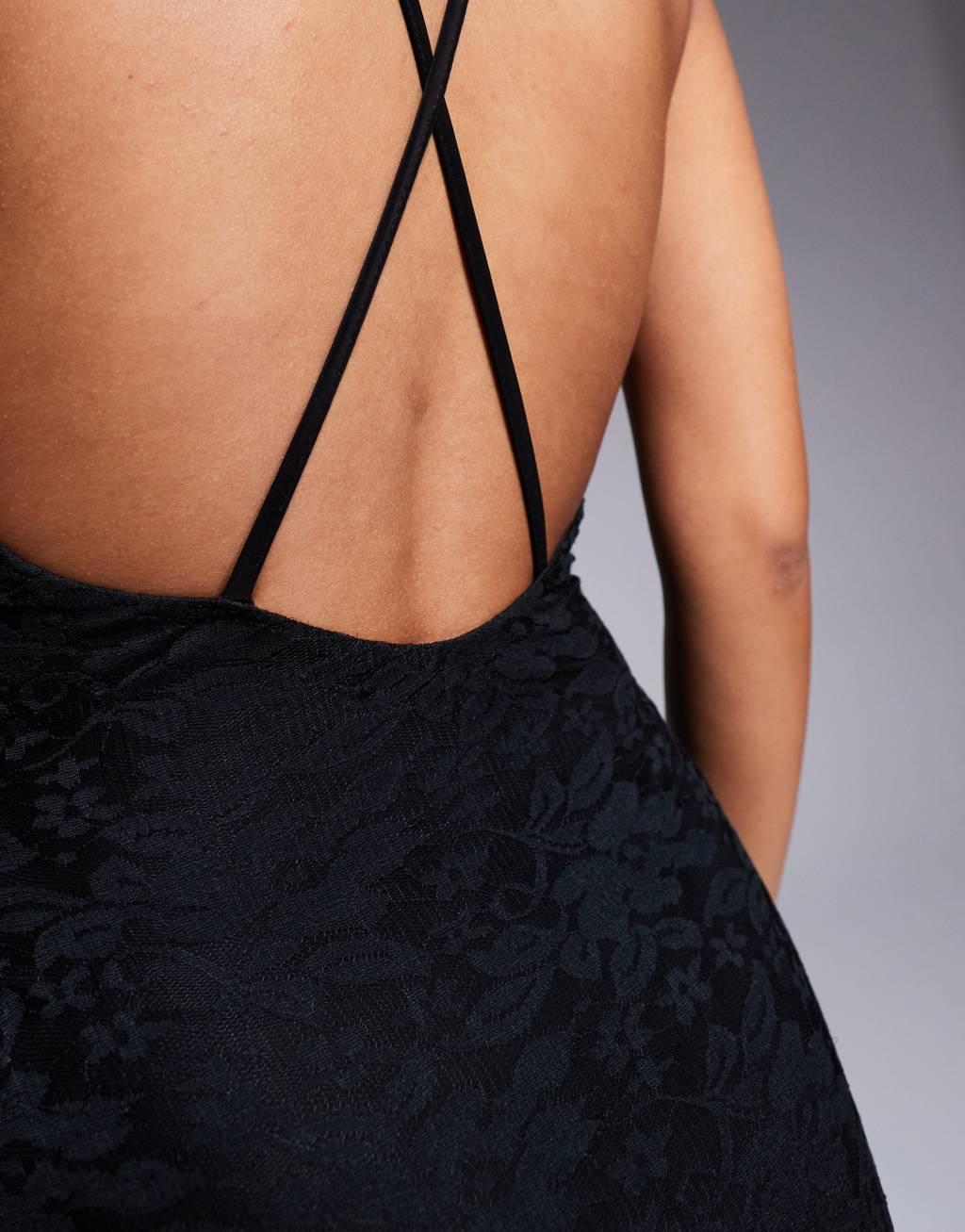 ASOS DESIGN lace v-neck wrap midi dress with asymmetric hem in black Product Image