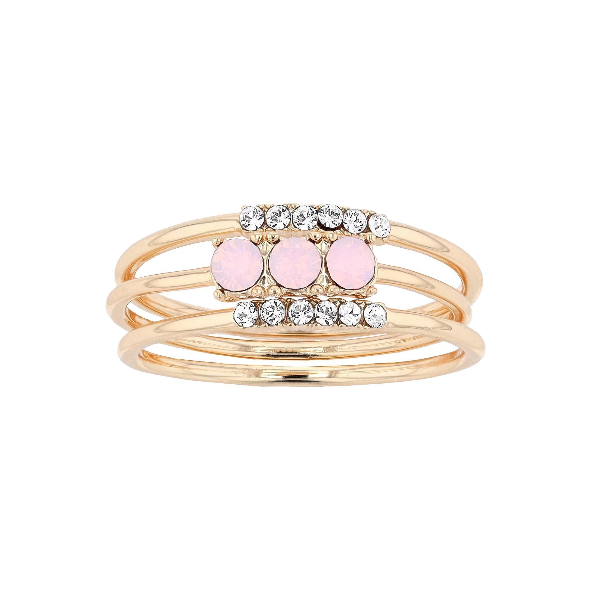 Brilliance Crystal Band Ring Set, Women's, Size: 9, Gold Tone Pink Product Image
