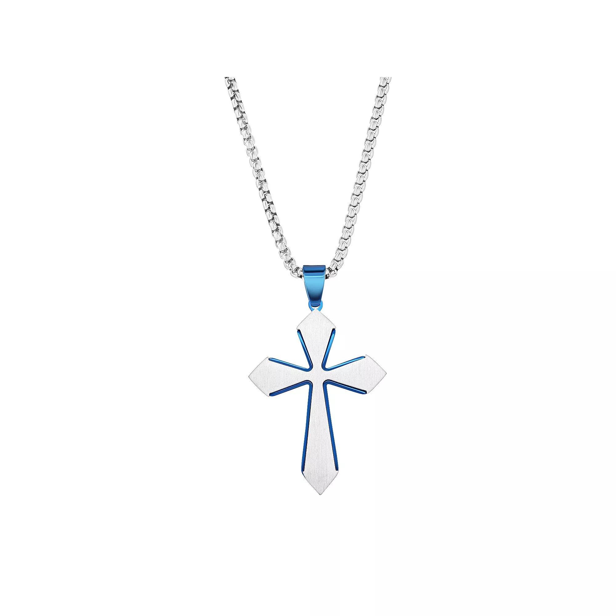 Metallo Stainless Steel Brushed Cross Necklace, Men's, Size: 24" Product Image