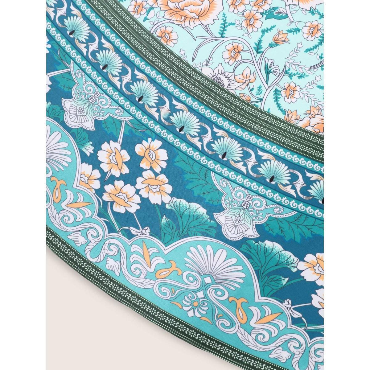 Plus Size Bandana Print Crossover Adjustable Straps Swim Dress Women's Swimwear Mint Beach Bodycon Deep V-neck High stretch Curve Swim Dresses BloomChic 18-20/2X Product Image