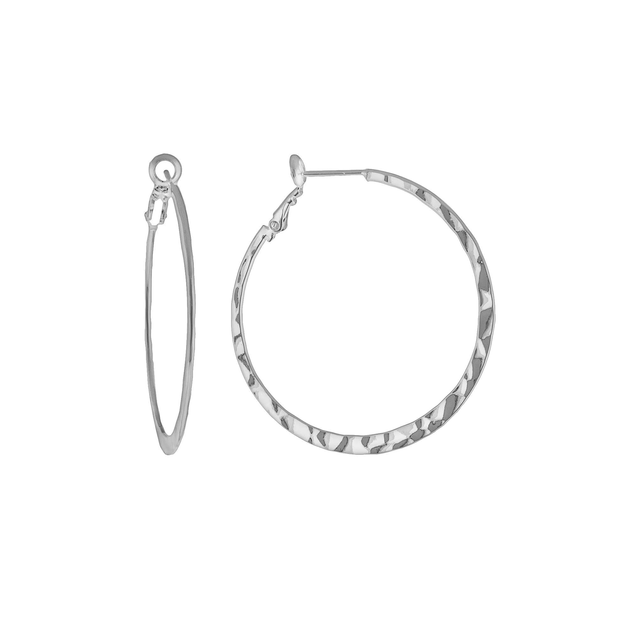 Silver Plated Hammered Hoop Earrings, Women's Product Image