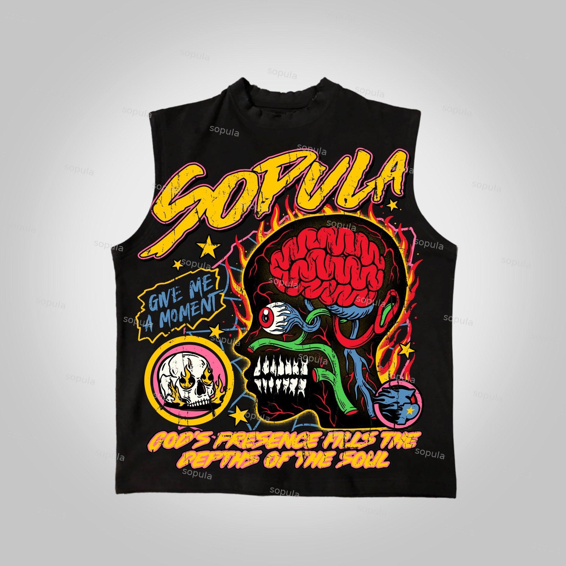 Sopula Men's Burning Soul Graphic Cotton Sleeveless Shirt Tank Tops Product Image