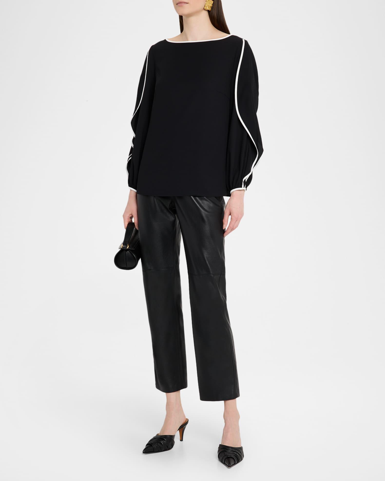 Contrast-Trim Butterfly-Sleeve Crepe Blouse Product Image