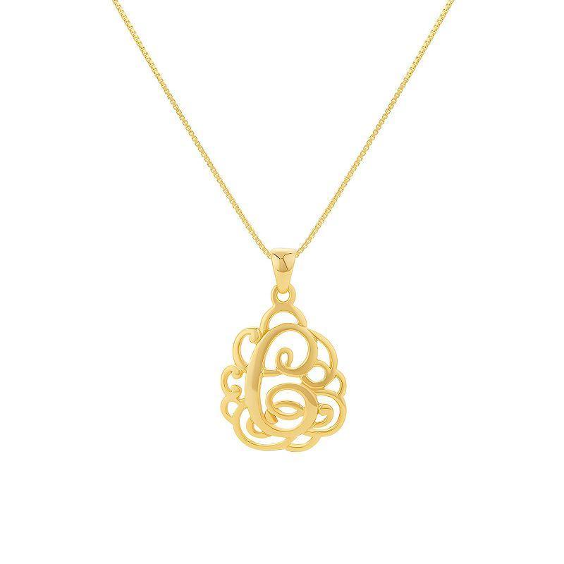 PRIMROSE Sterling Silver Monogram Initial Pendant Necklace, Women's, Size: 18", Gold Tone T Product Image