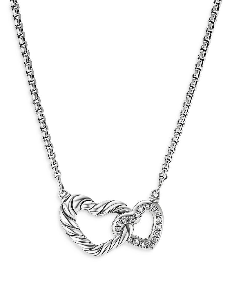 David Yurman Sterling Silver Cable Collectibles Diamond Heart Pendant Necklace, 15-17 Product Image