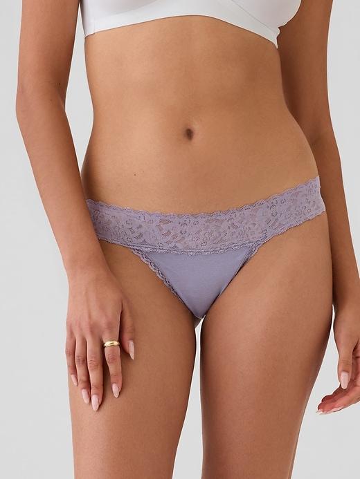 Organic Stretch Cotton Lace-Trim Thong Product Image