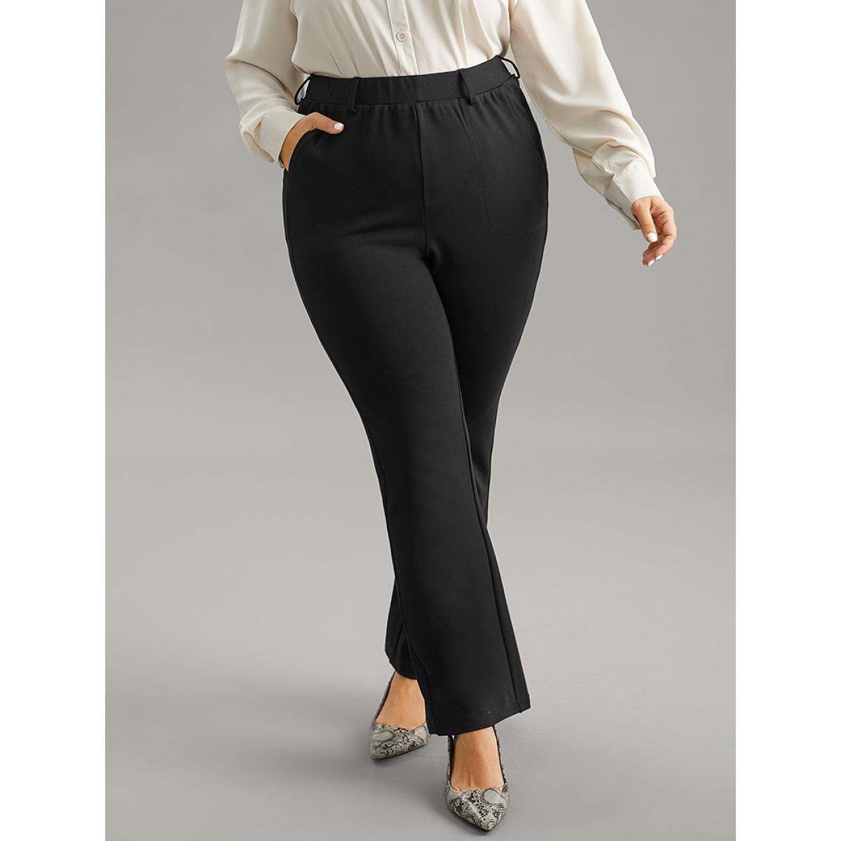 Plus Size Solid Very Stretchy High Rise Bootcut Thick Pants Women Black Casual Bootcut High Rise Everyday Pants BloomChic 28/5X Product Image