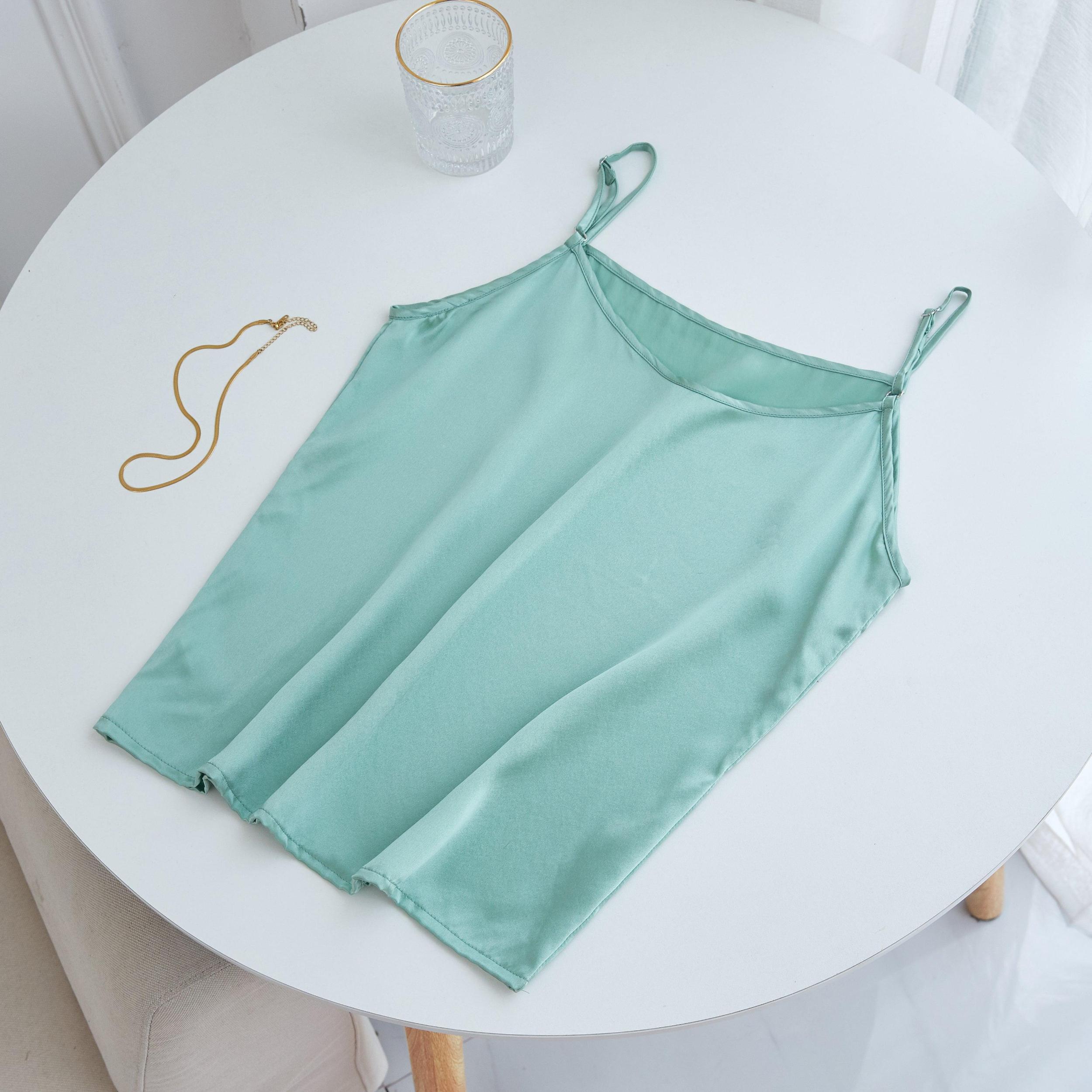 Jade Green Pure Mulberry Silk Camisole with Adjustable Straps | Relaxed Fit | 19 Momme | Soar Collection Product Image