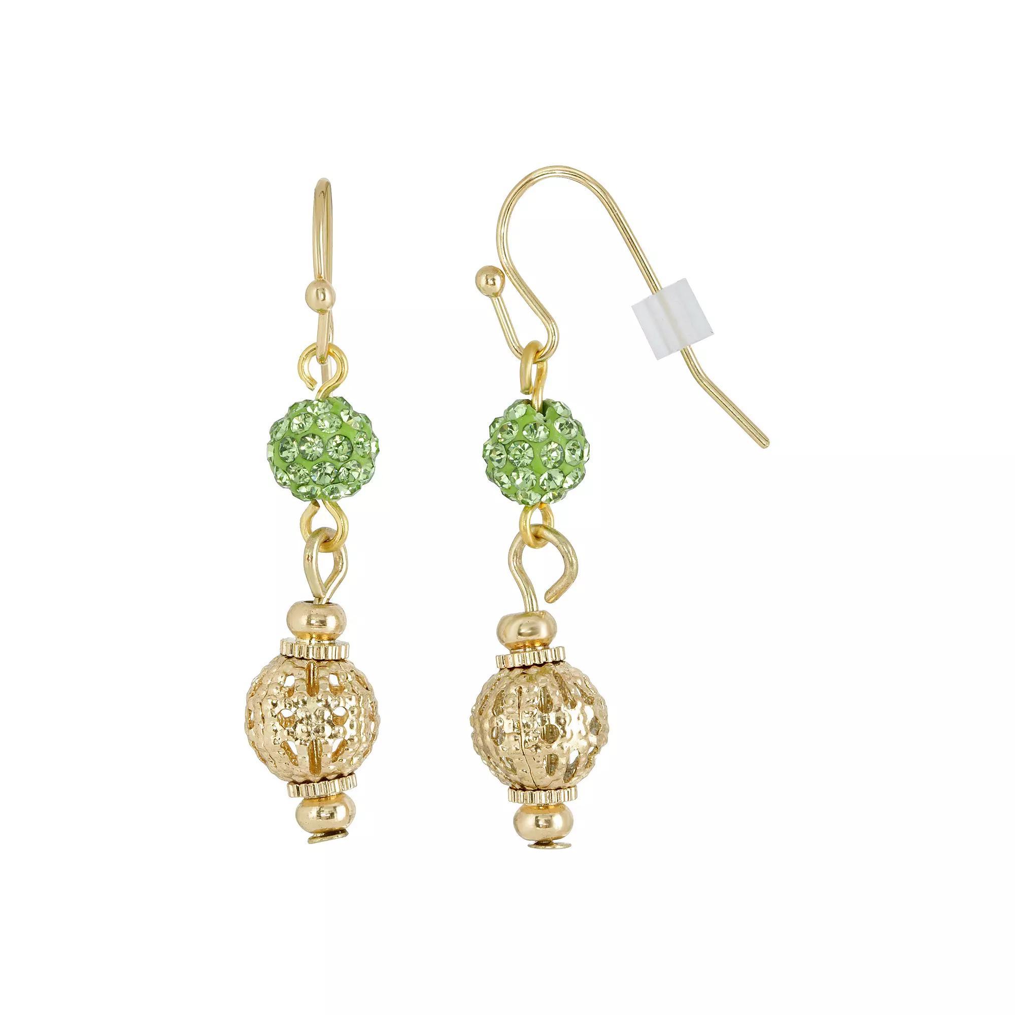 1928 Pink Fireball and Filigree Drop Earrings, Womens, Gold Tone Green Product Image