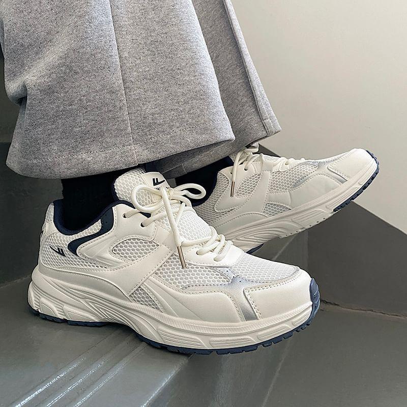 Contrast Trim Lace-Up Platform Sneakers Product Image