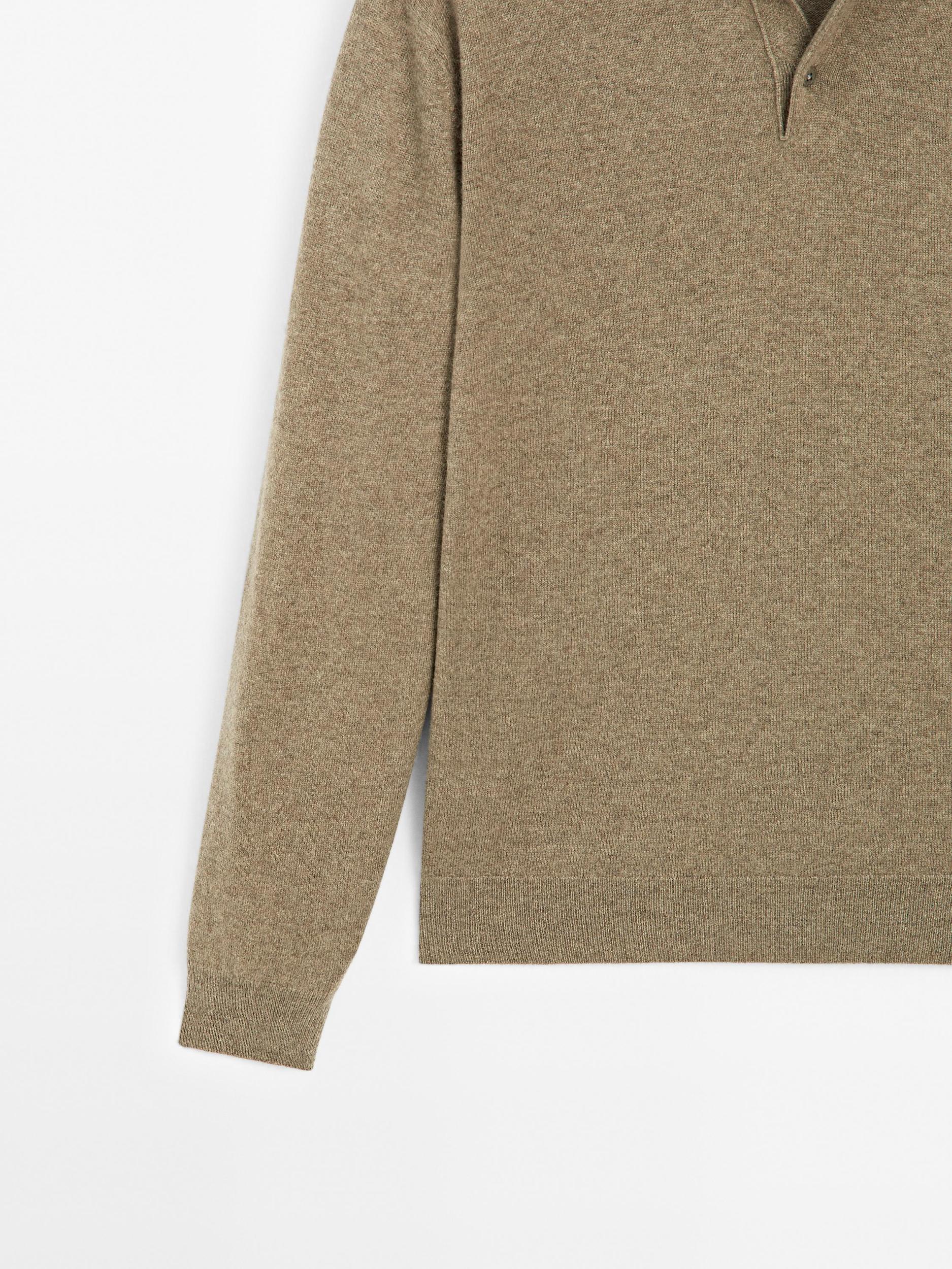 100% cashmere ribbed knit polo shirt Product Image