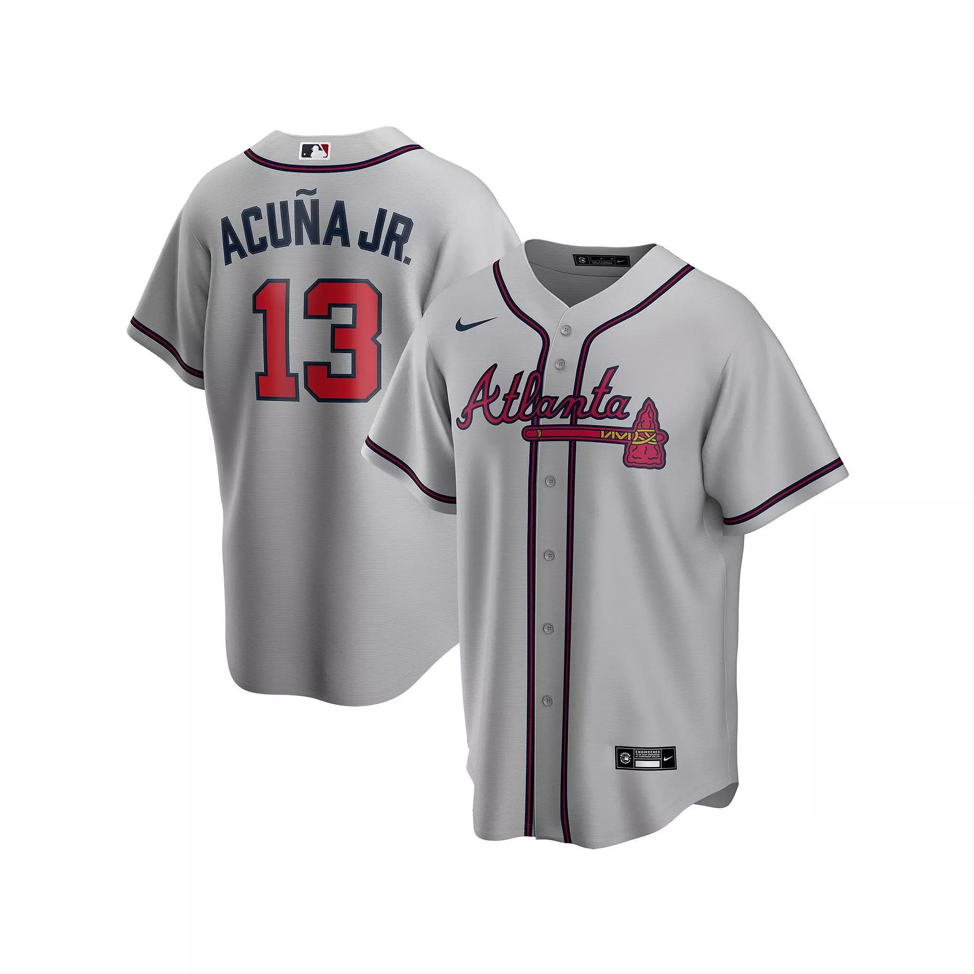 Men's Nike Ronald Acuna Jr. Gray Atlanta Braves Road Replica Player Name Jersey, Size: XL, Grey Product Image