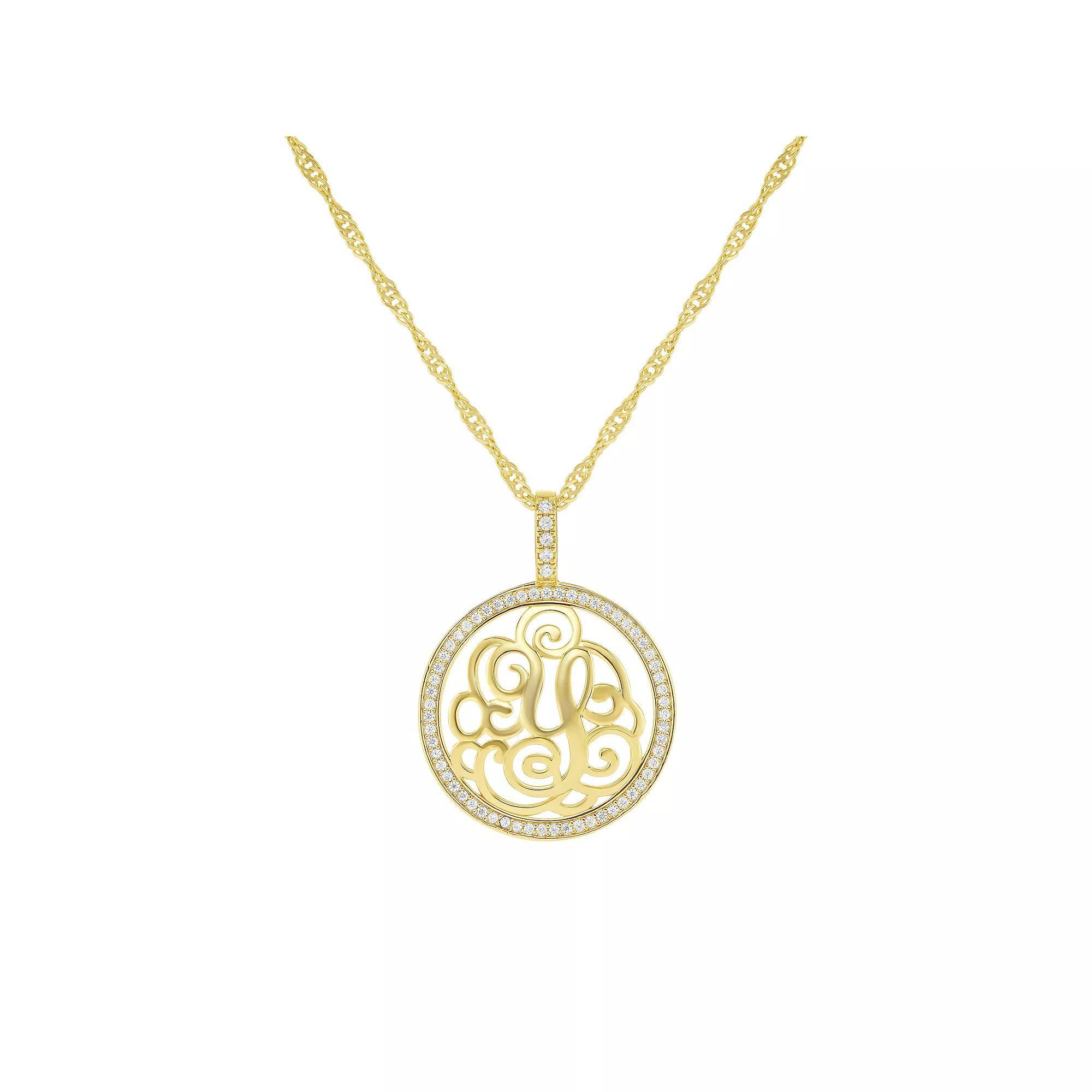PRIMROSE Cubic Zirconia Initial Coin Pendant Necklace, Women's, Size: 18-20" ADJ, Gold Tone Y Product Image