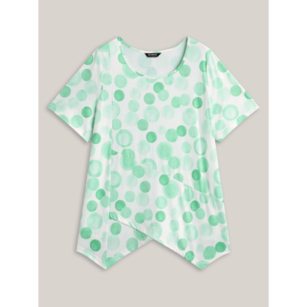 Plus Size Supersoft Stretchy Polka Dots T-Shirt Multicolor Women Overlapping Round Neck Everyday-Elegant T-shirts BloomChic 22-24/3X Product Image