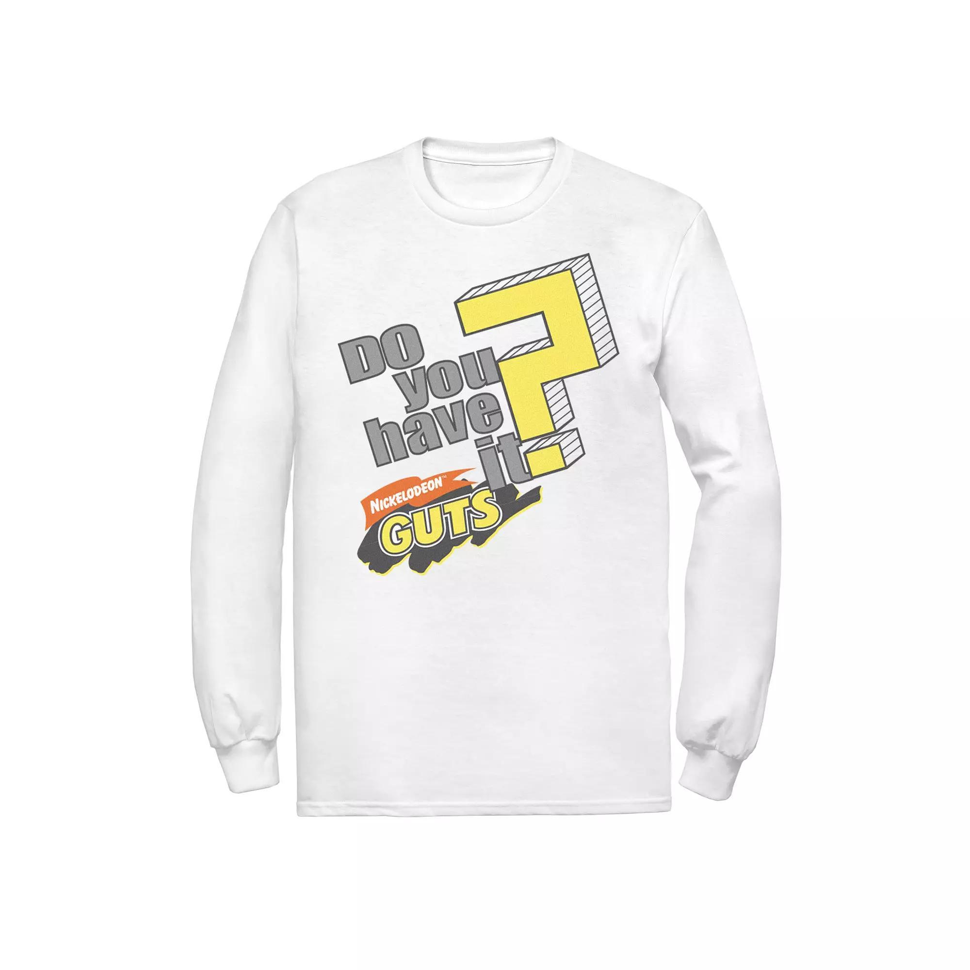 Men's Nickelodeon Guts Do You Have It Vintage Question Logo Long Sleeve Graphic Tee, Size: XXL, White Product Image