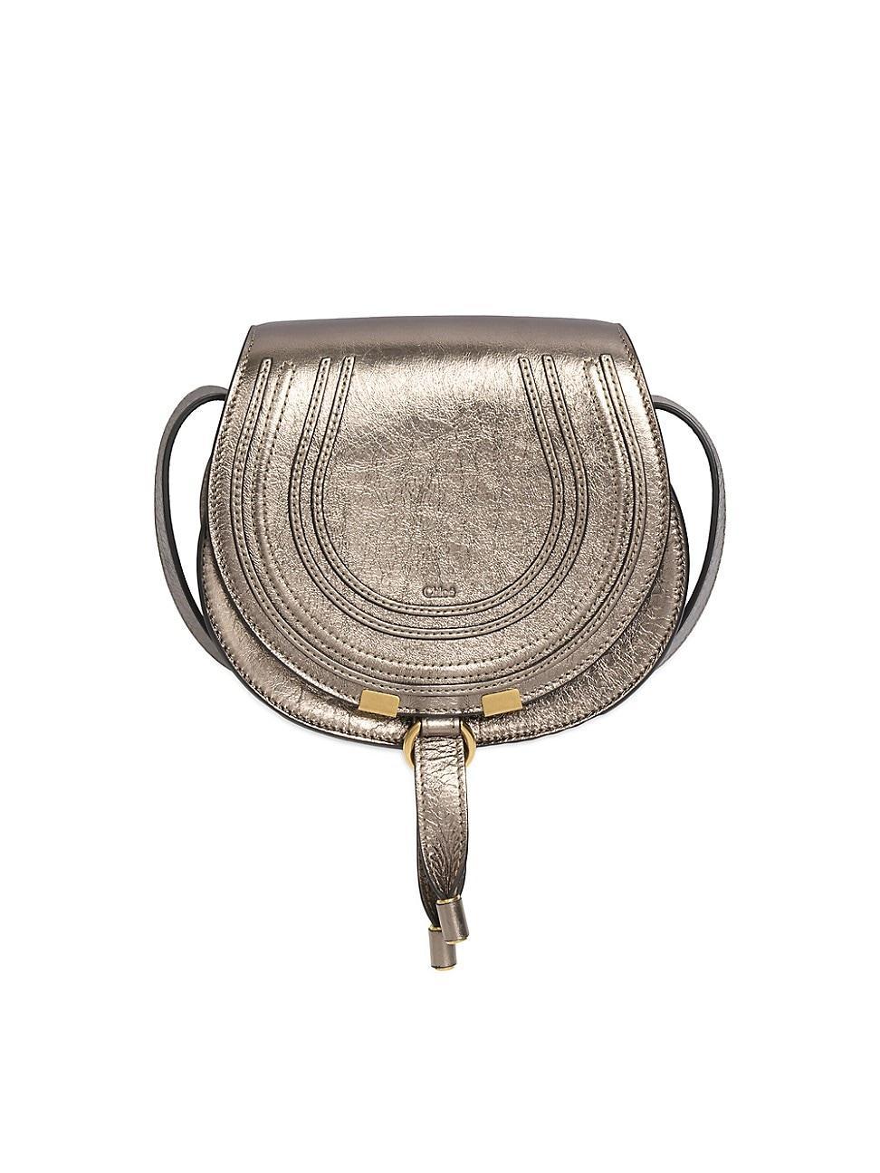 Womens Mini Marcie Metallic Leather Saddle Bag Product Image