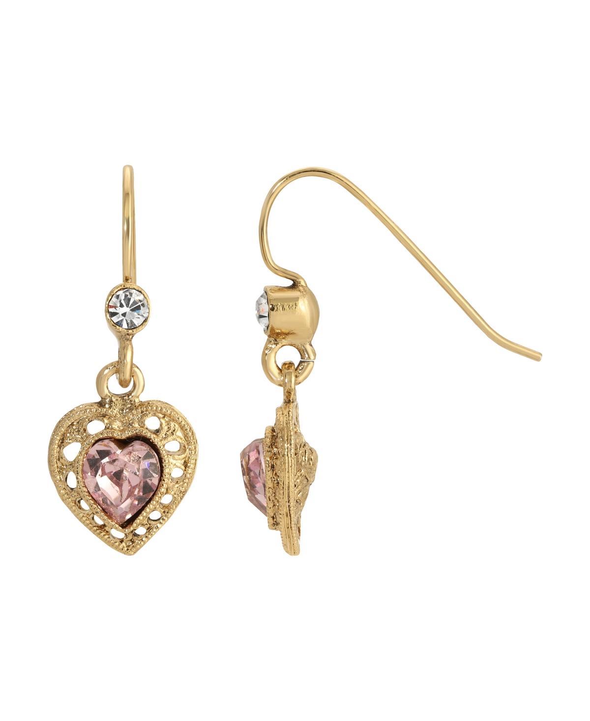 1928 Gold Tone Heart Drop Earrings, Womens, Green Product Image