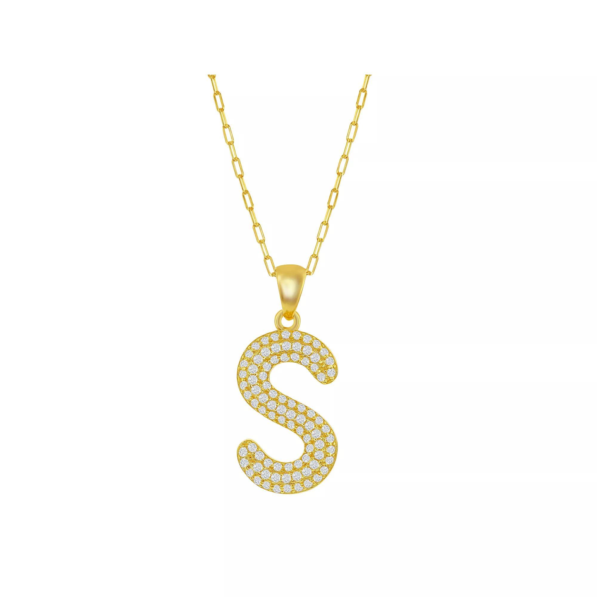 Sterling Silver Cubic Zirconia Block Initial Necklace, Women's, Size: 16-18" ADJ, H Product Image