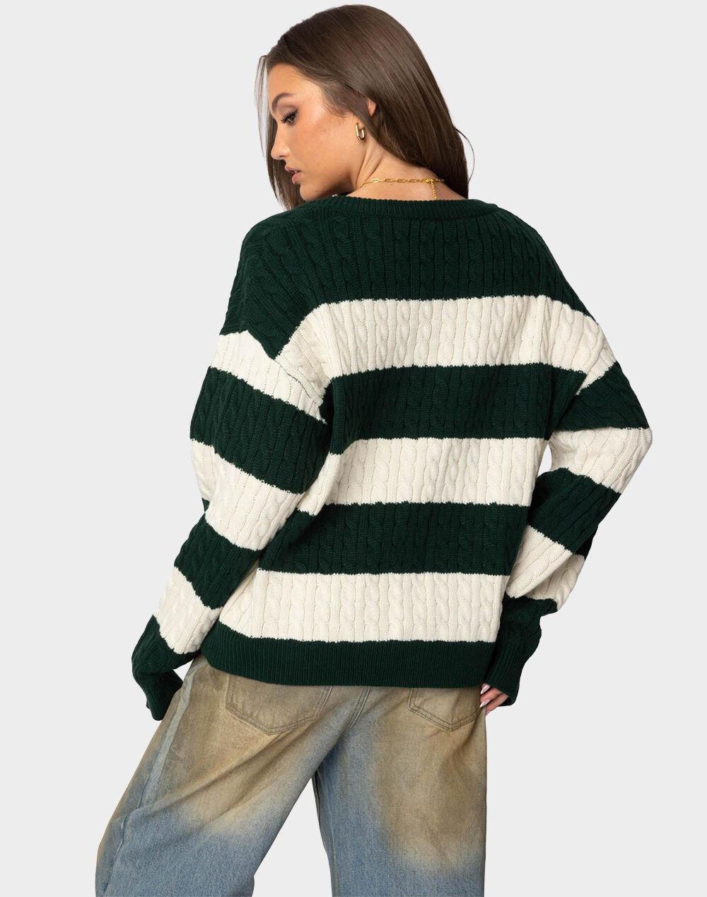 EDIKTED Oversized Striped Cable Knit Sweater Product Image