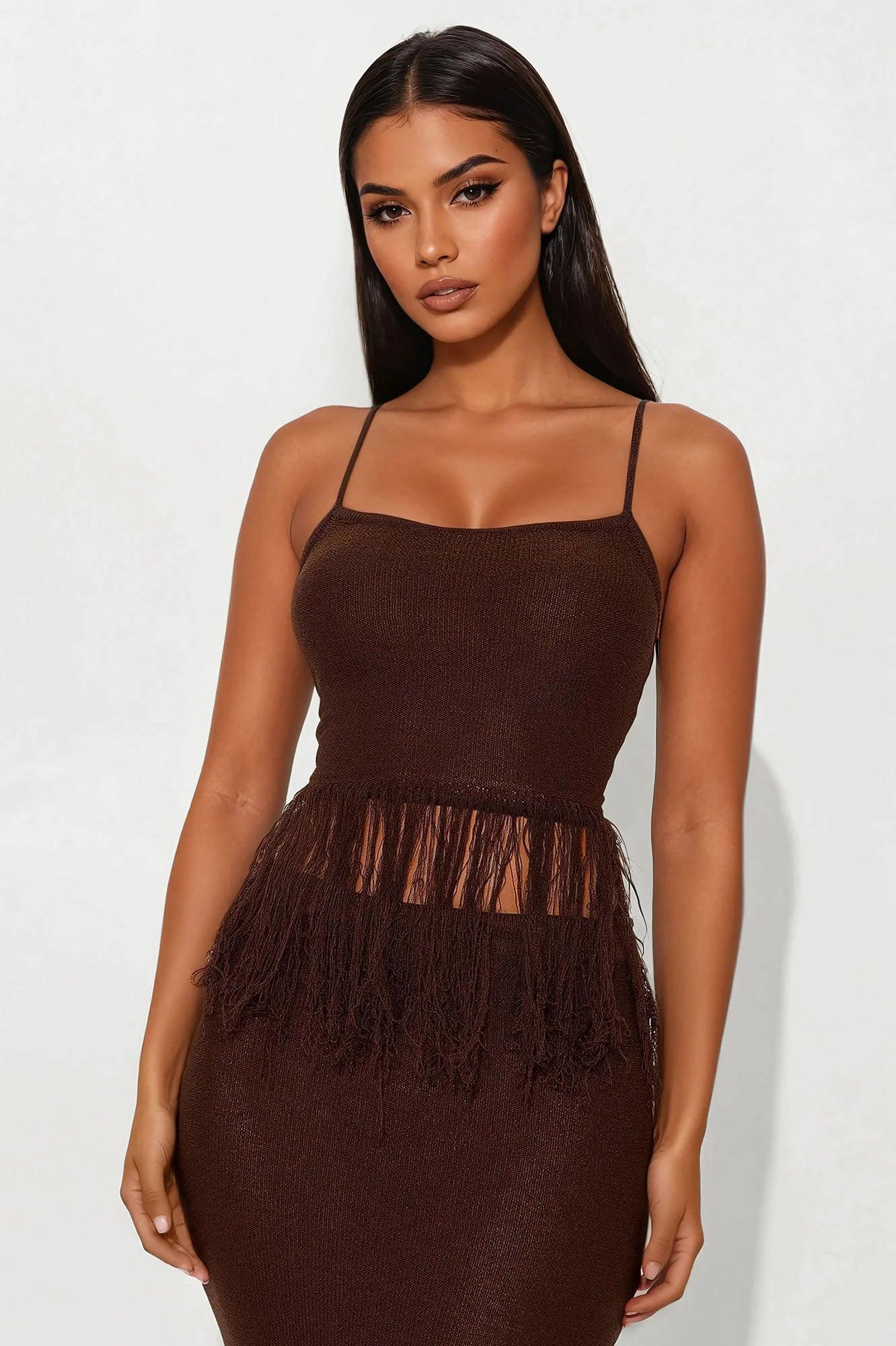Happy To Be Here Crochet Skirt Set - Brown Product Image