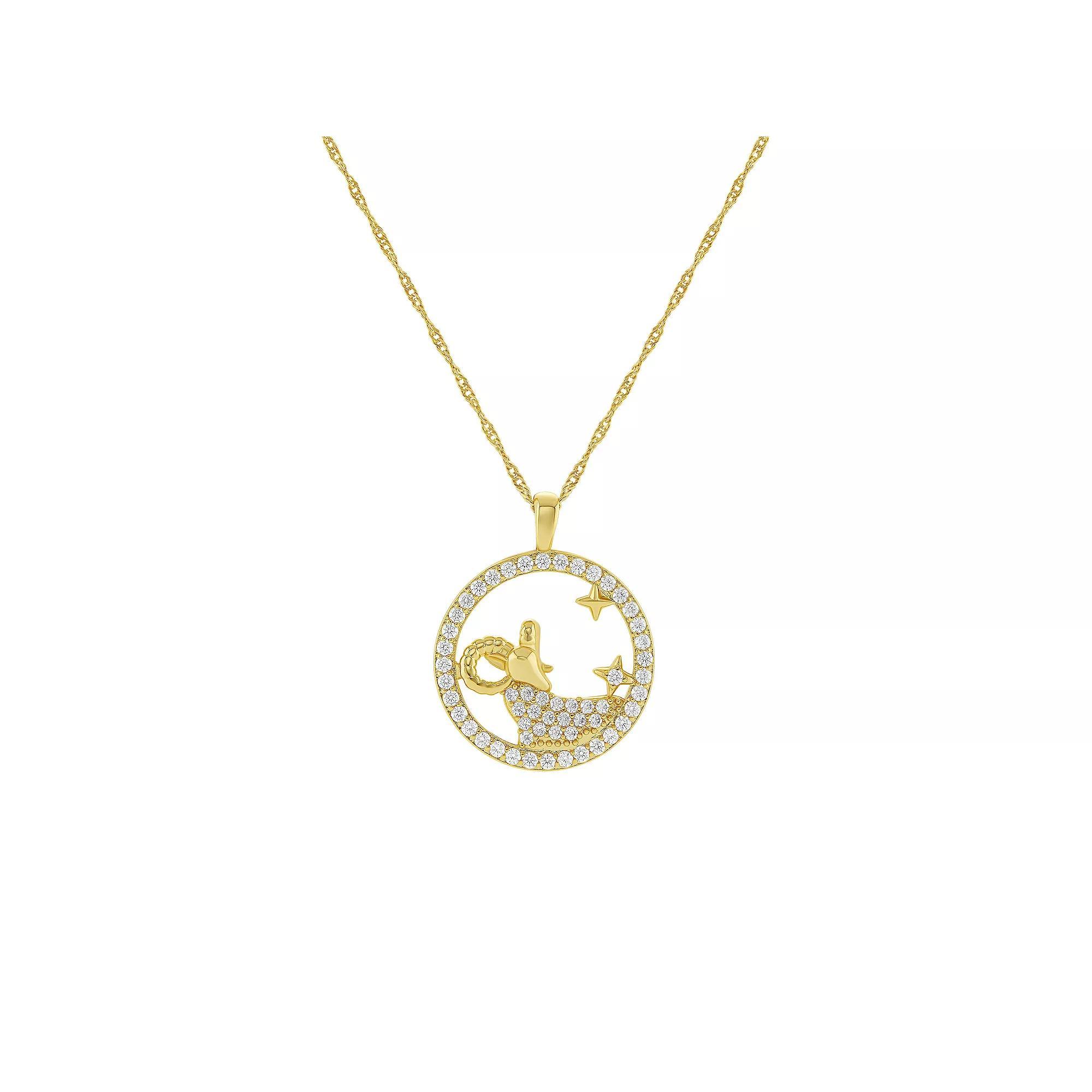 PRIMROSE 18k Gold Plated Cubic Zirconia Zodiac Coin Pendant Necklace, Women's, Size: 18", Aries Product Image