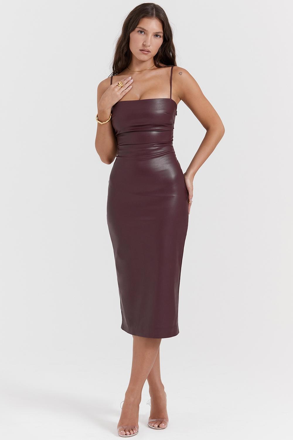 Jalena  mulberry vegan leather lace back dress - sale Product Image