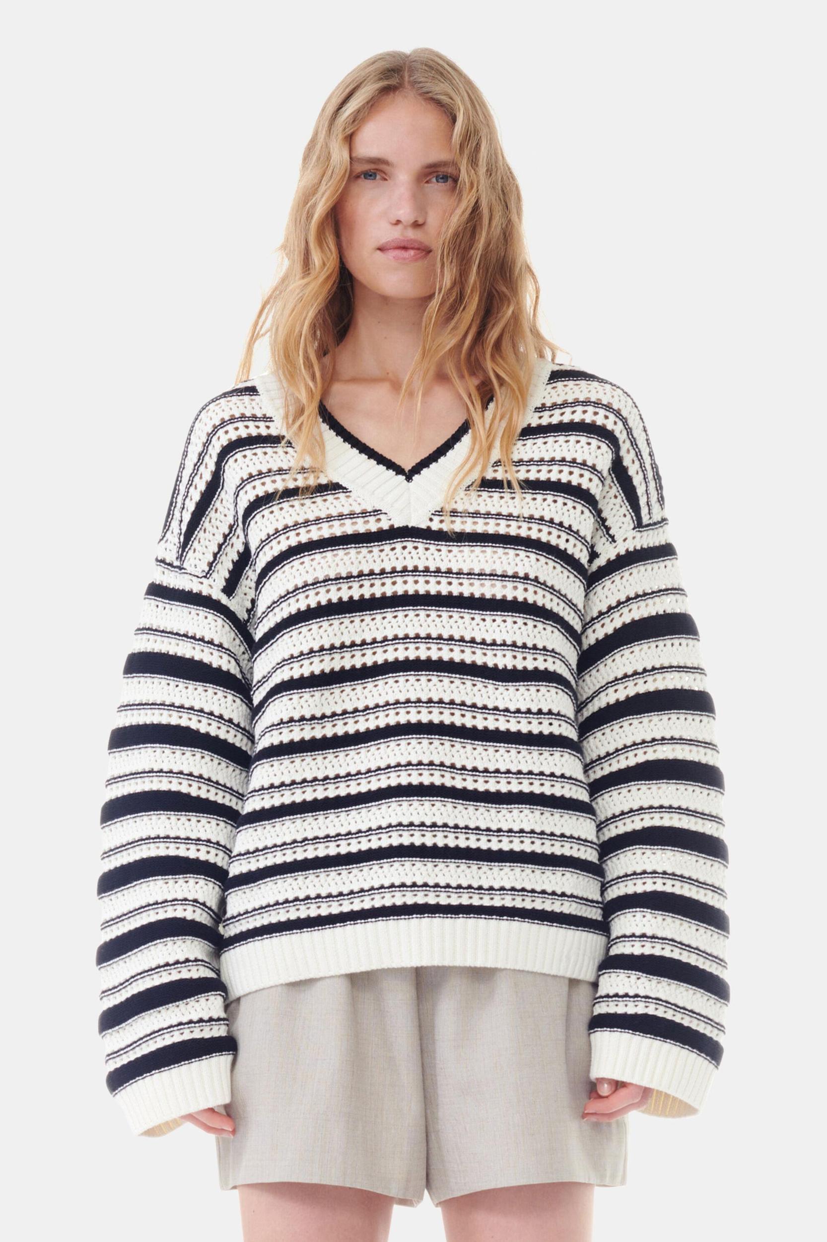 Striped V-neck Sweater Product Image