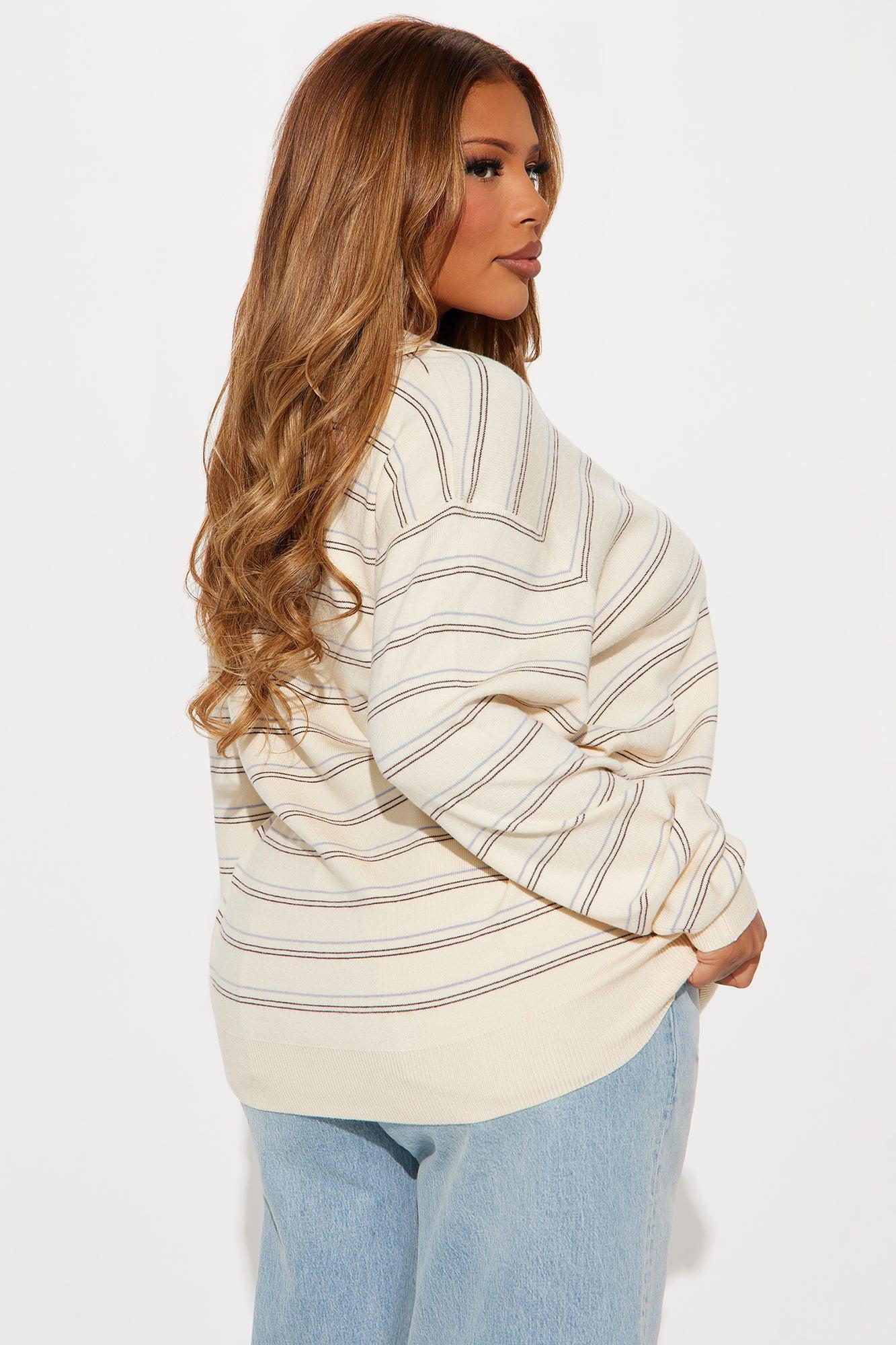 Stripe You're Out Polo Sweater - Cream/combo Product Image
