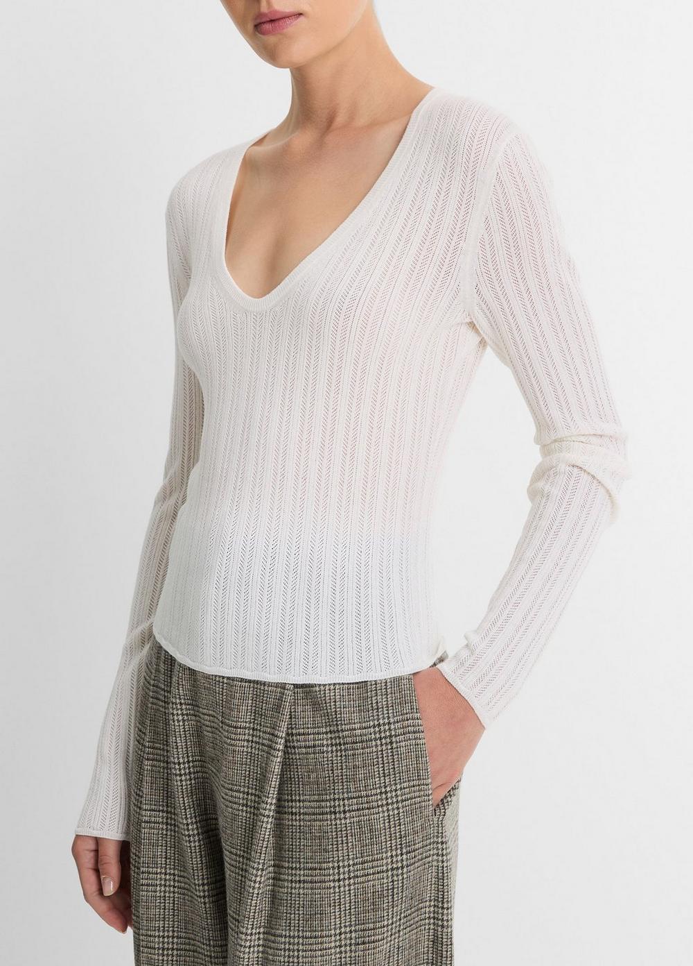 Womens Pointelle-stitch Italian Wool-Blend Sweater, Off White, Size XL Vince Product Image