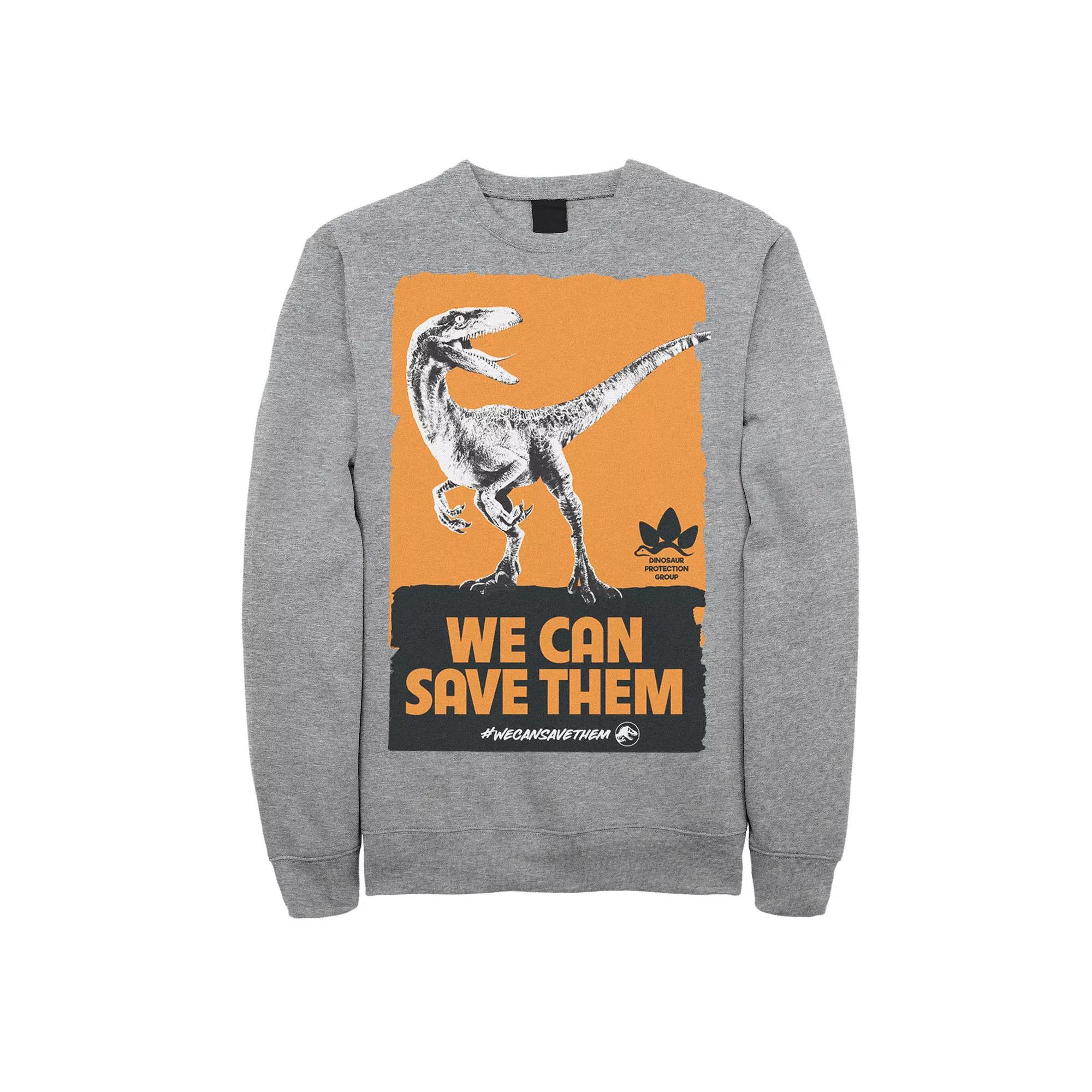 Men's Jurassic World We Can Save Them Poster Sweatshirt, Size: XXL, Athletic Grey Product Image