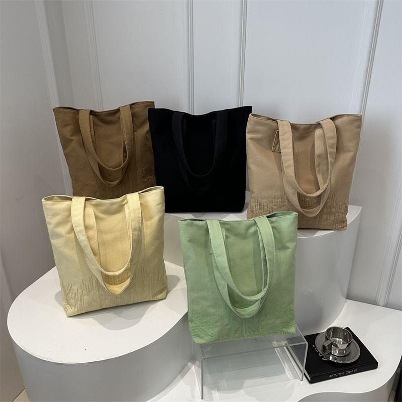 Lettering Embroidered Canvas Tote Bag Product Image