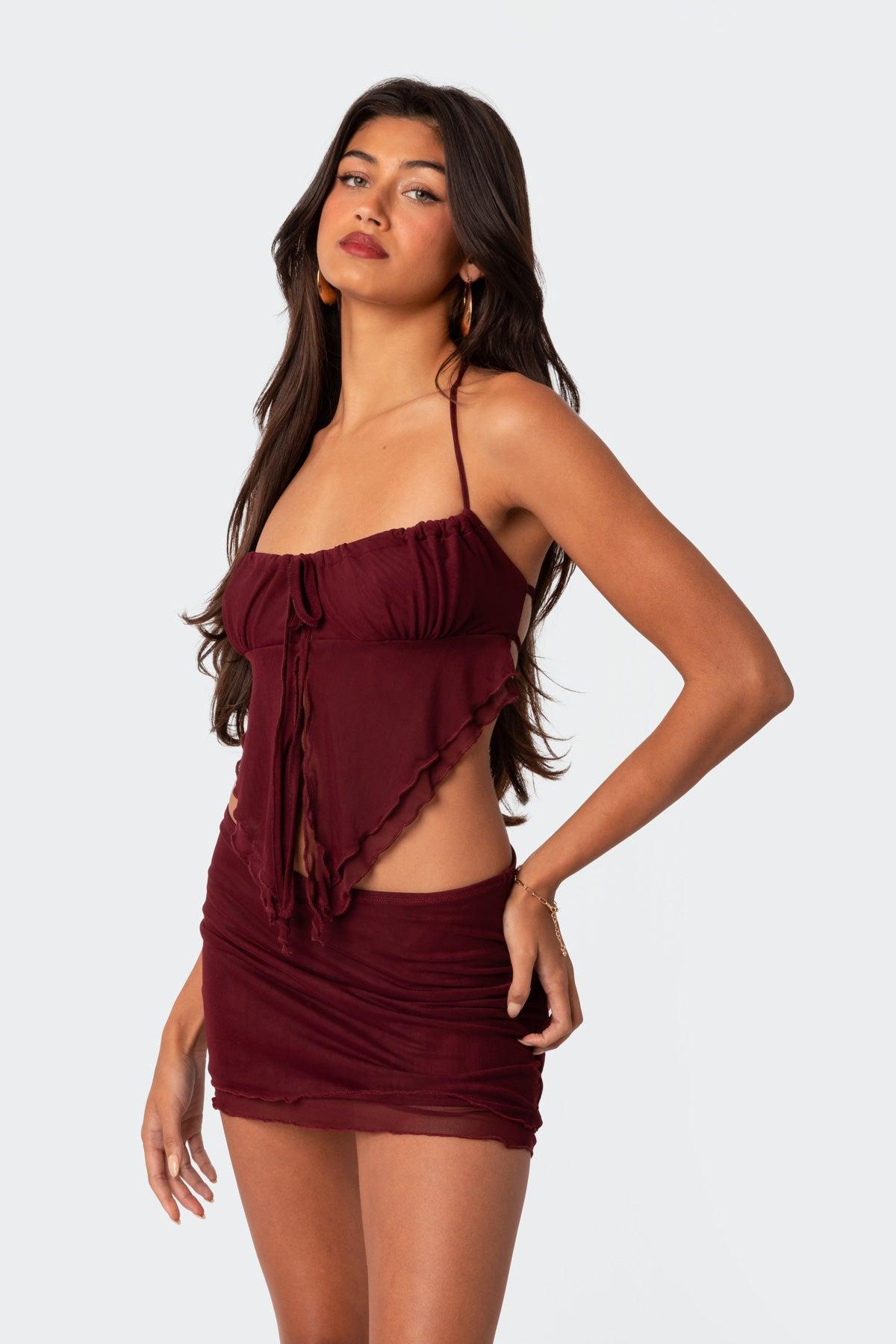 Ariyah Open Tie Back Ruffle Mesh Top Product Image