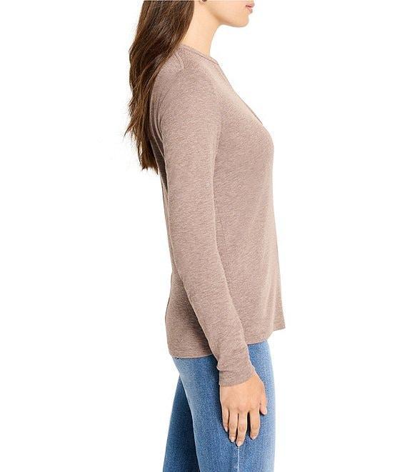 NIC + ZOE Knit Band Collar Henley Placket Long Sleeve Tee Product Image
