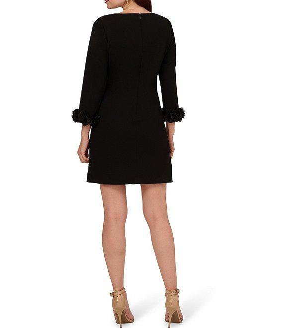 Adrianna Papell Crepe Shift Boat Neck 3/4 Sleeve 3-D Flower Cuff Mini Dress Product Image