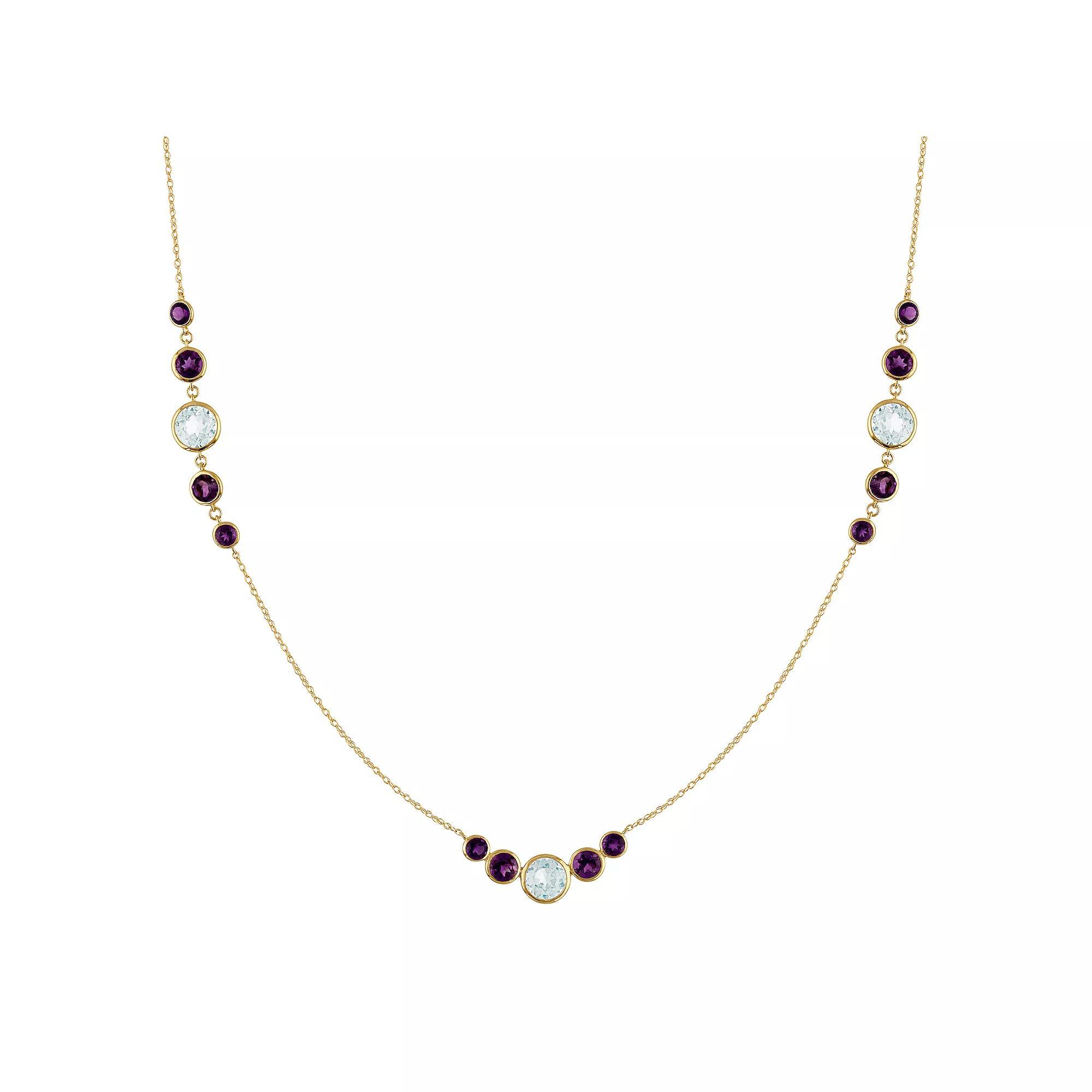 Tiara 14k Gold Blue Topaz & Amethyst Station Necklace, Women's, Size: 18", Yellow Product Image