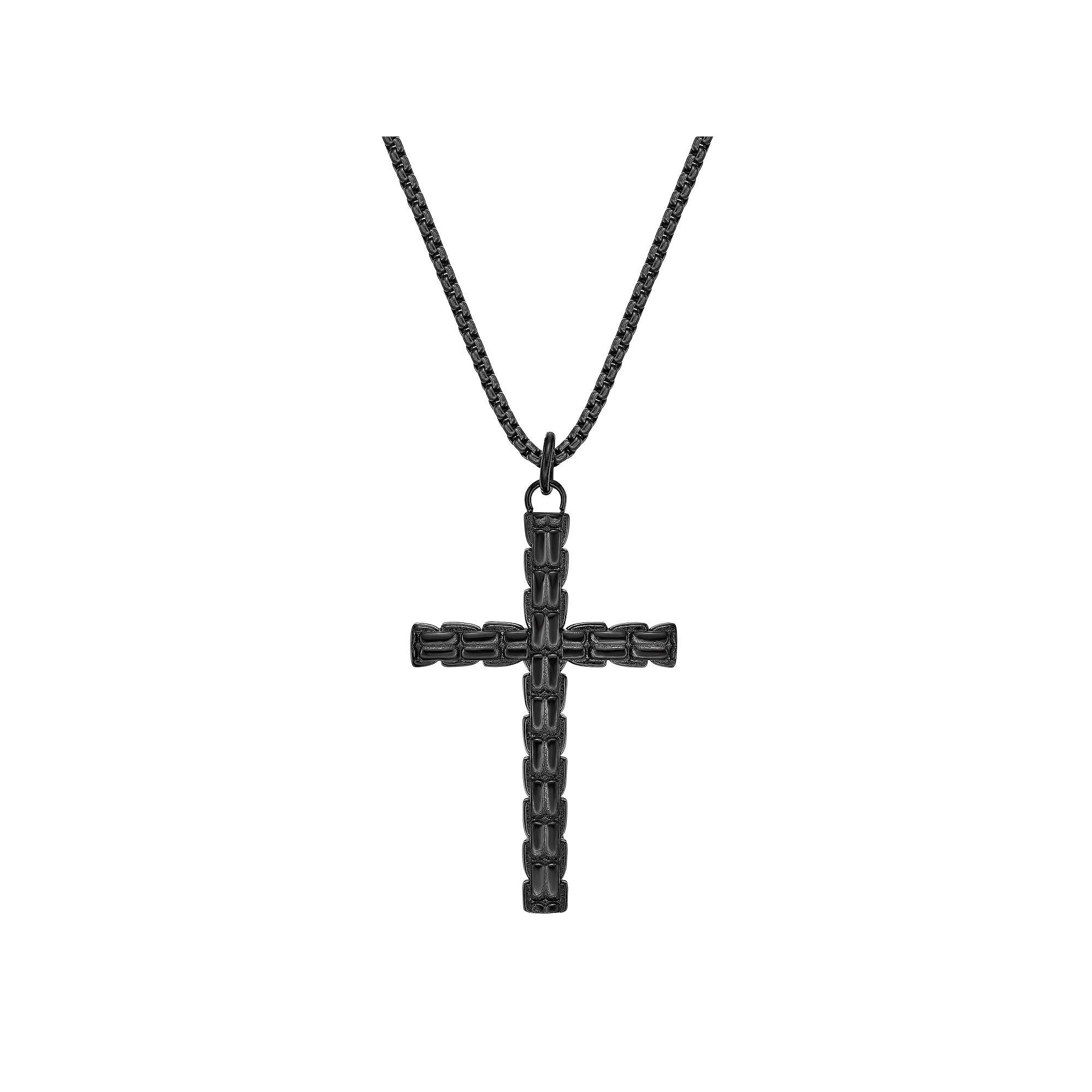 LYNX Men's Black Ion Plated Stainless Steel Cross Pendant Necklace, Size: 24" Product Image