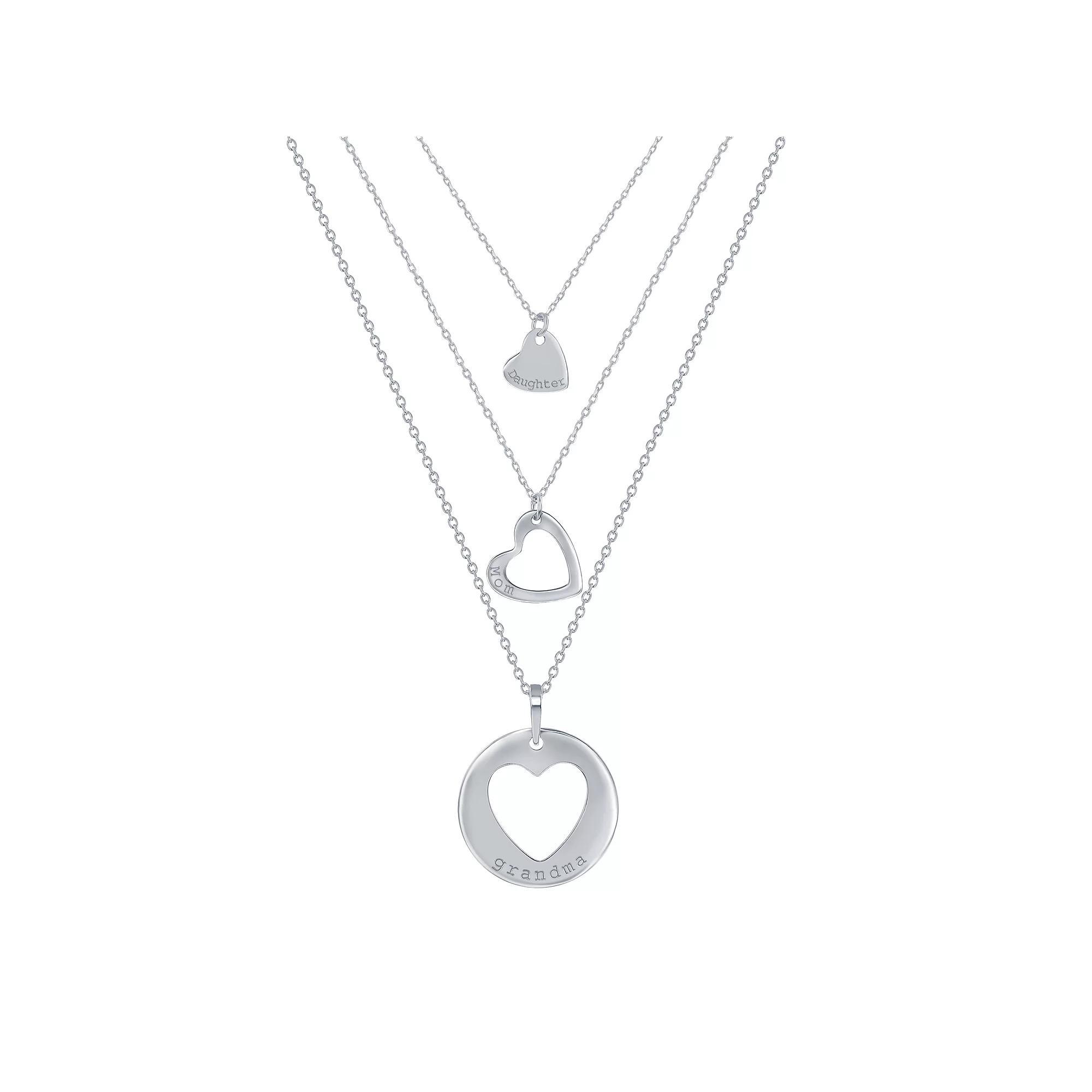 Sterling Silver 3 Generation Hearts Multi-Strand Necklace, Women's, Size: 18" Product Image