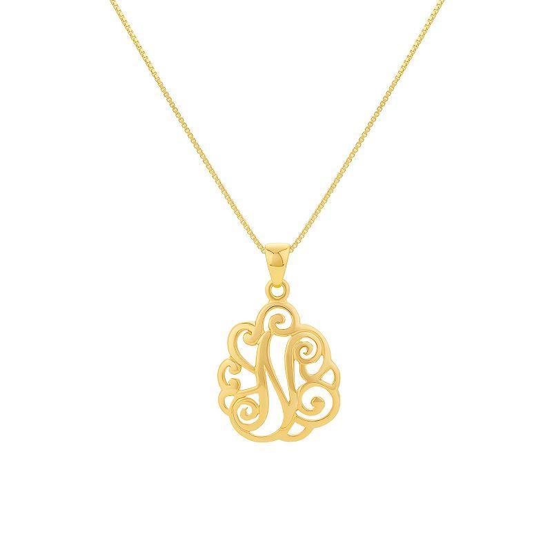 PRIMROSE Sterling Silver Monogram Initial Pendant Necklace, Women's, Size: 18", Gold Tone T Product Image